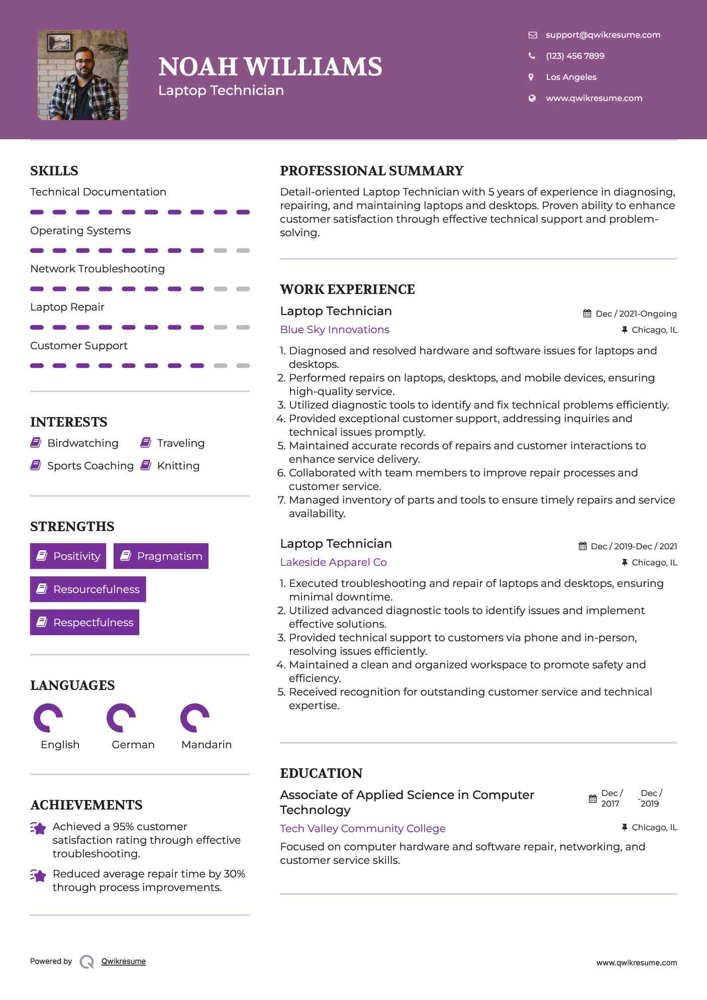 Laptop Technician Resume Example