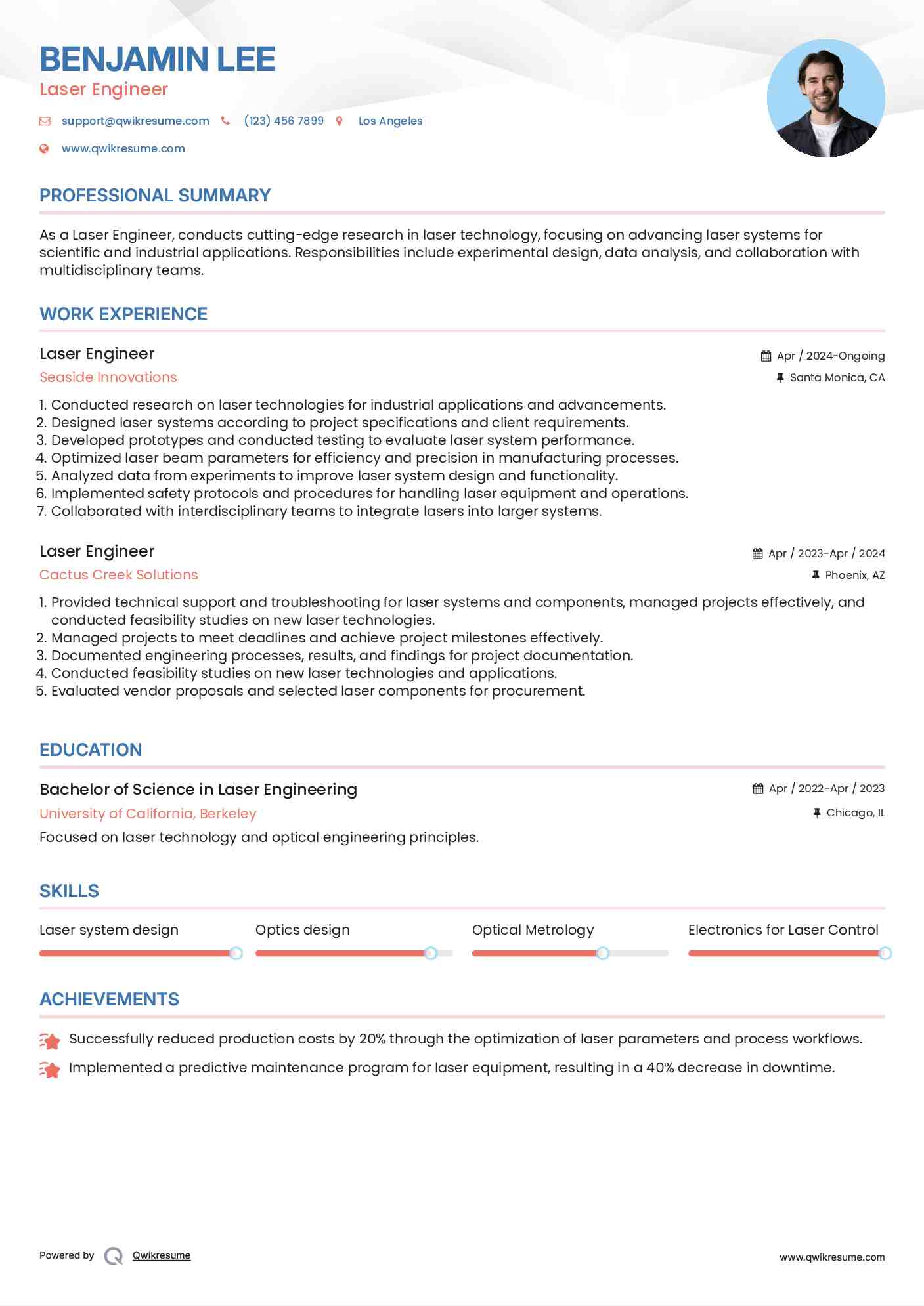 Laser Engineer Resume Model