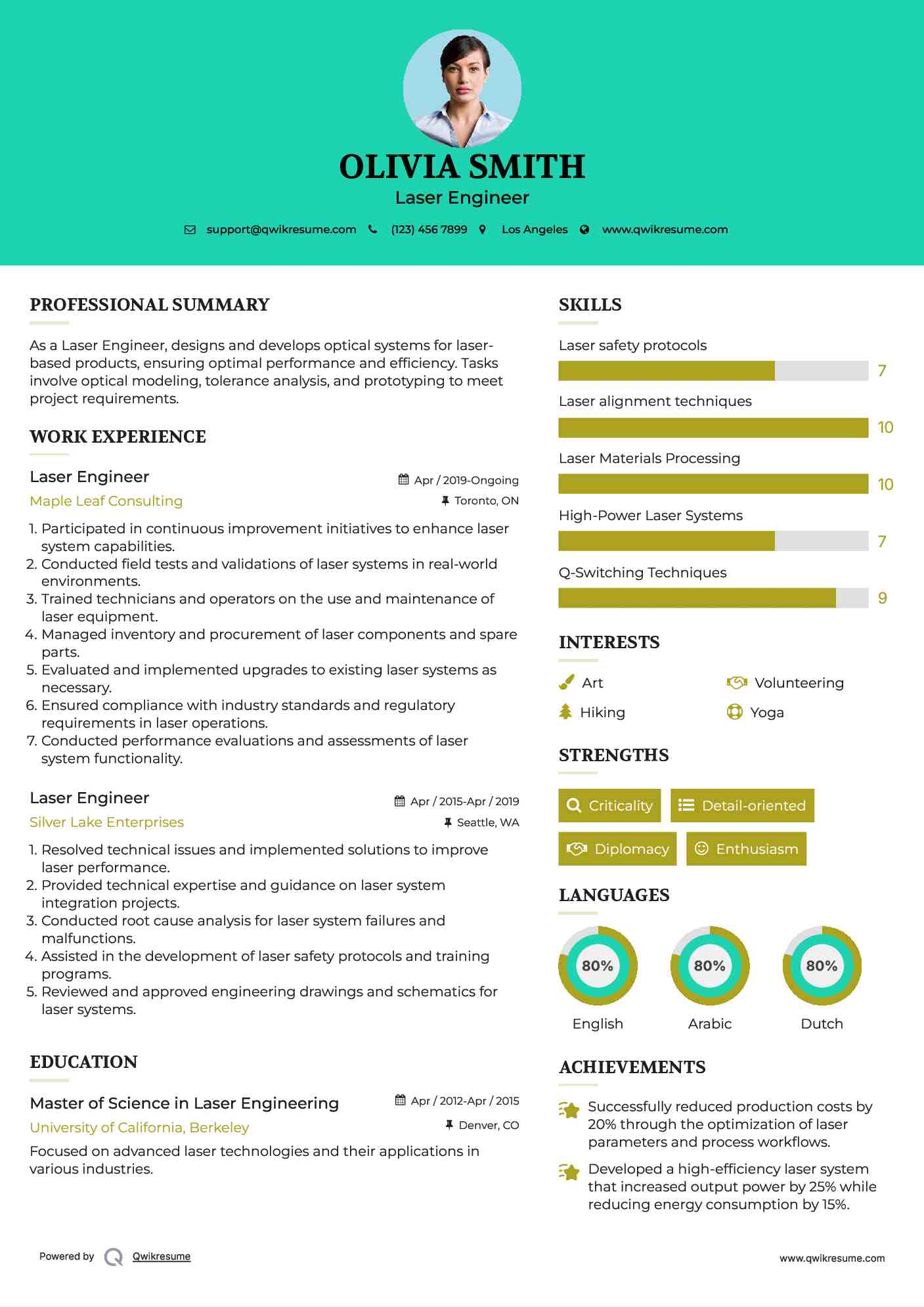 Laser Engineer Resume Model