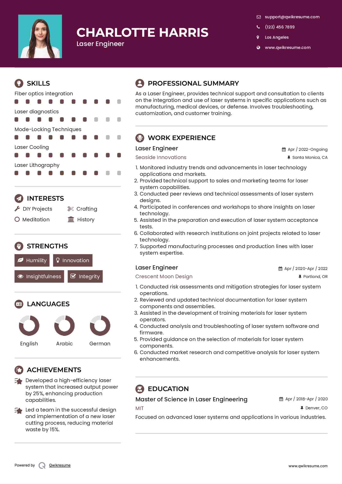 Laser Engineer Resume Sample