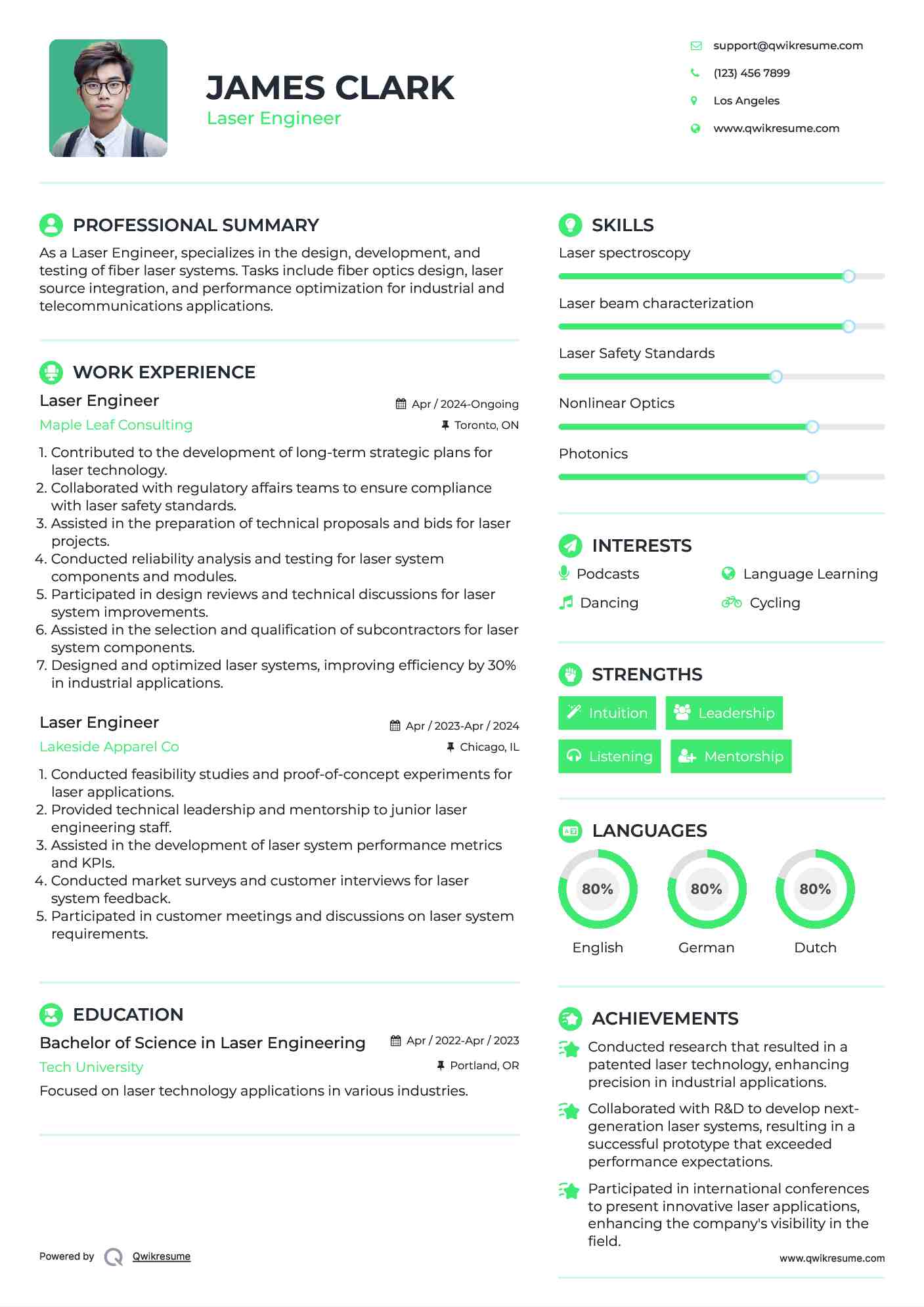 Laser Engineer Resume Model