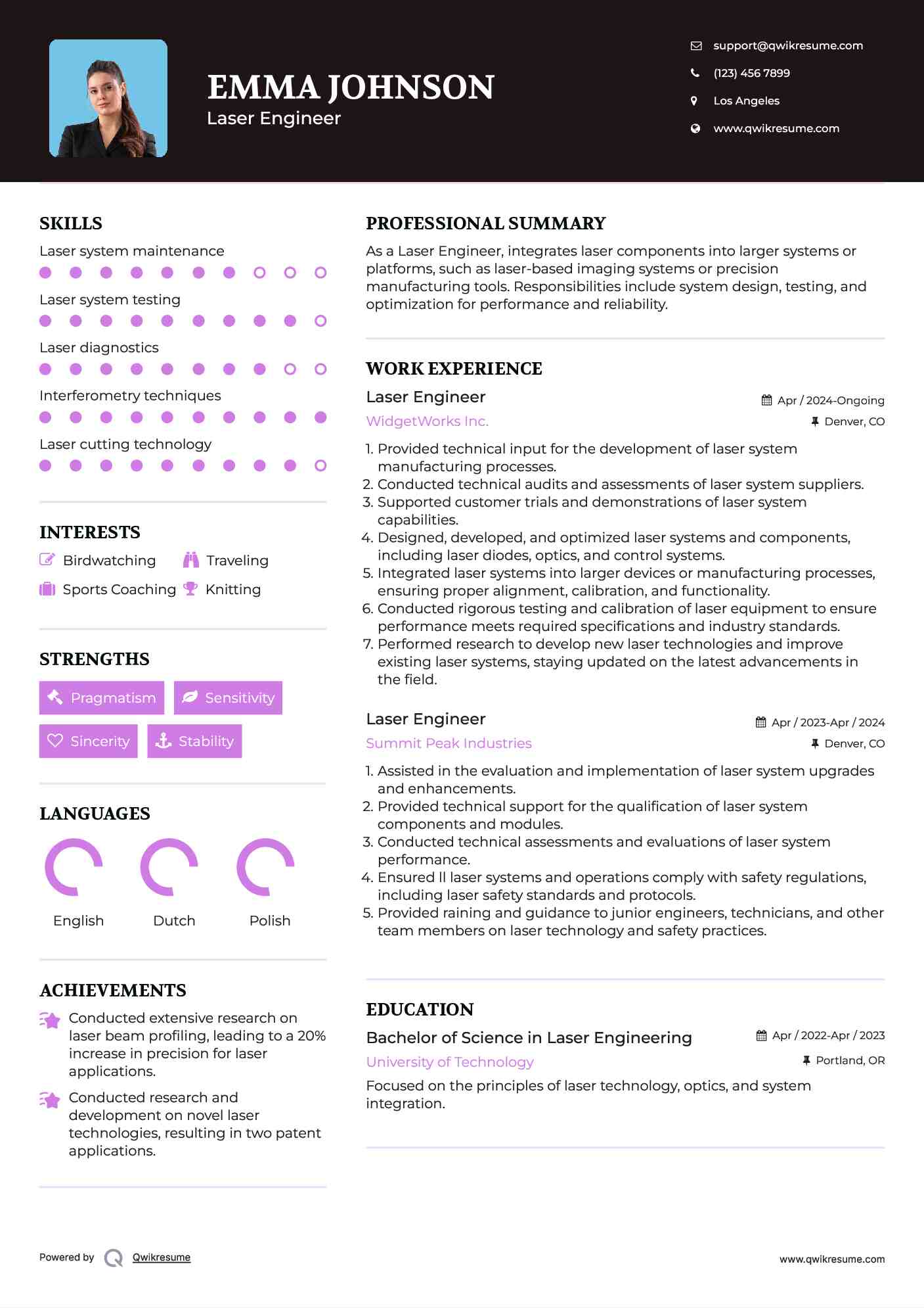 Laser Engineer Resume Template