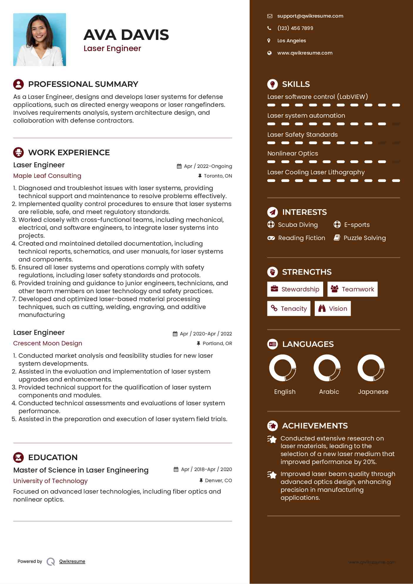 Laser Engineer Resume Model