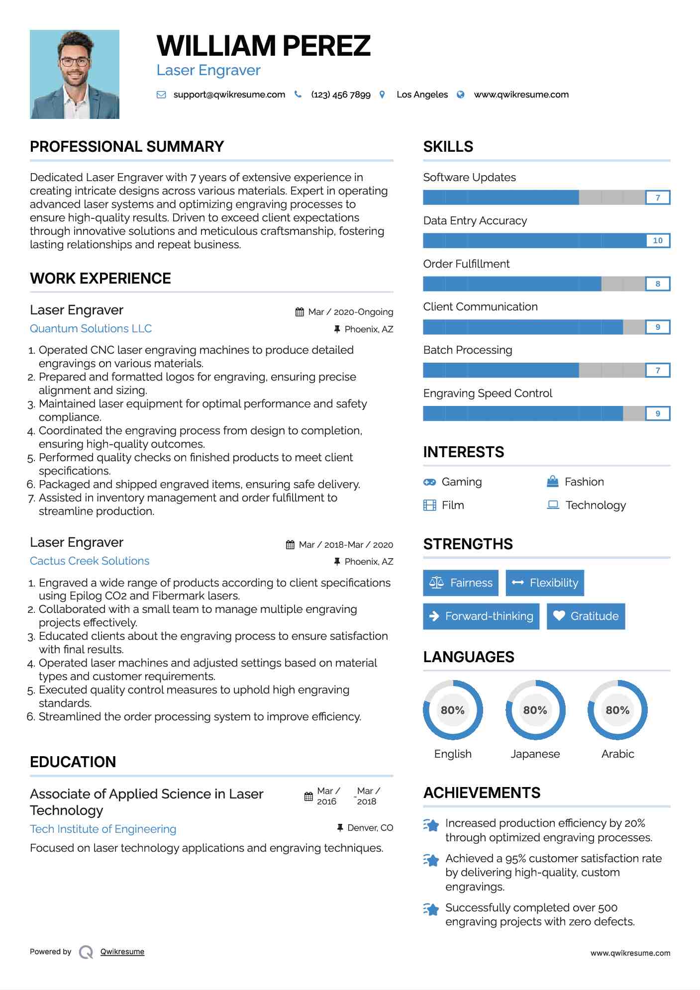 Laser Engraver Resume Example