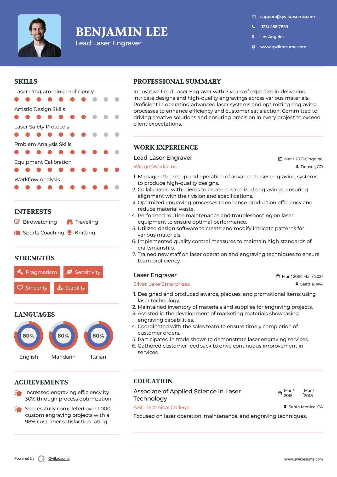 Lead Laser Engraver Resume Format