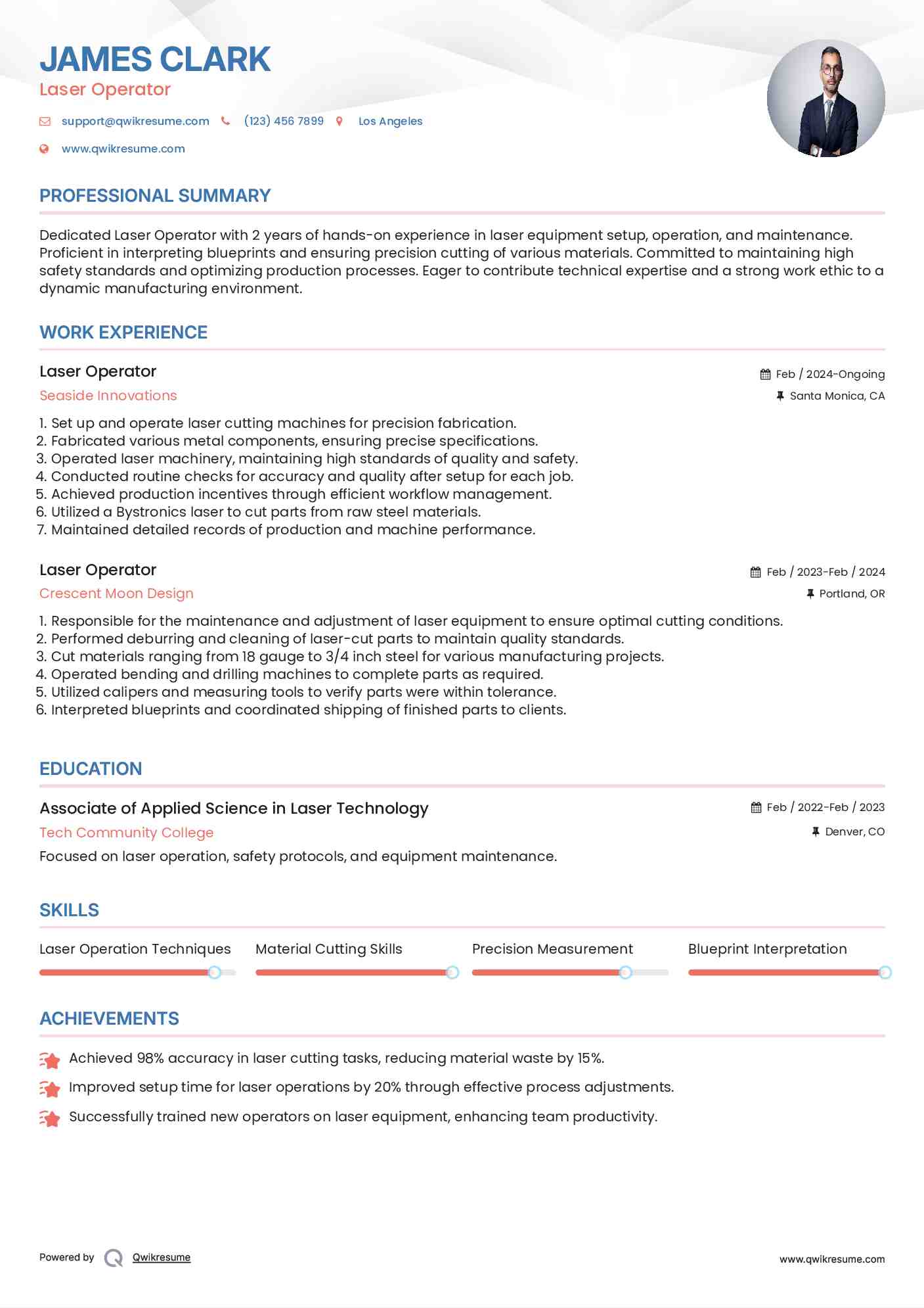 Laser Operator Resume Model
