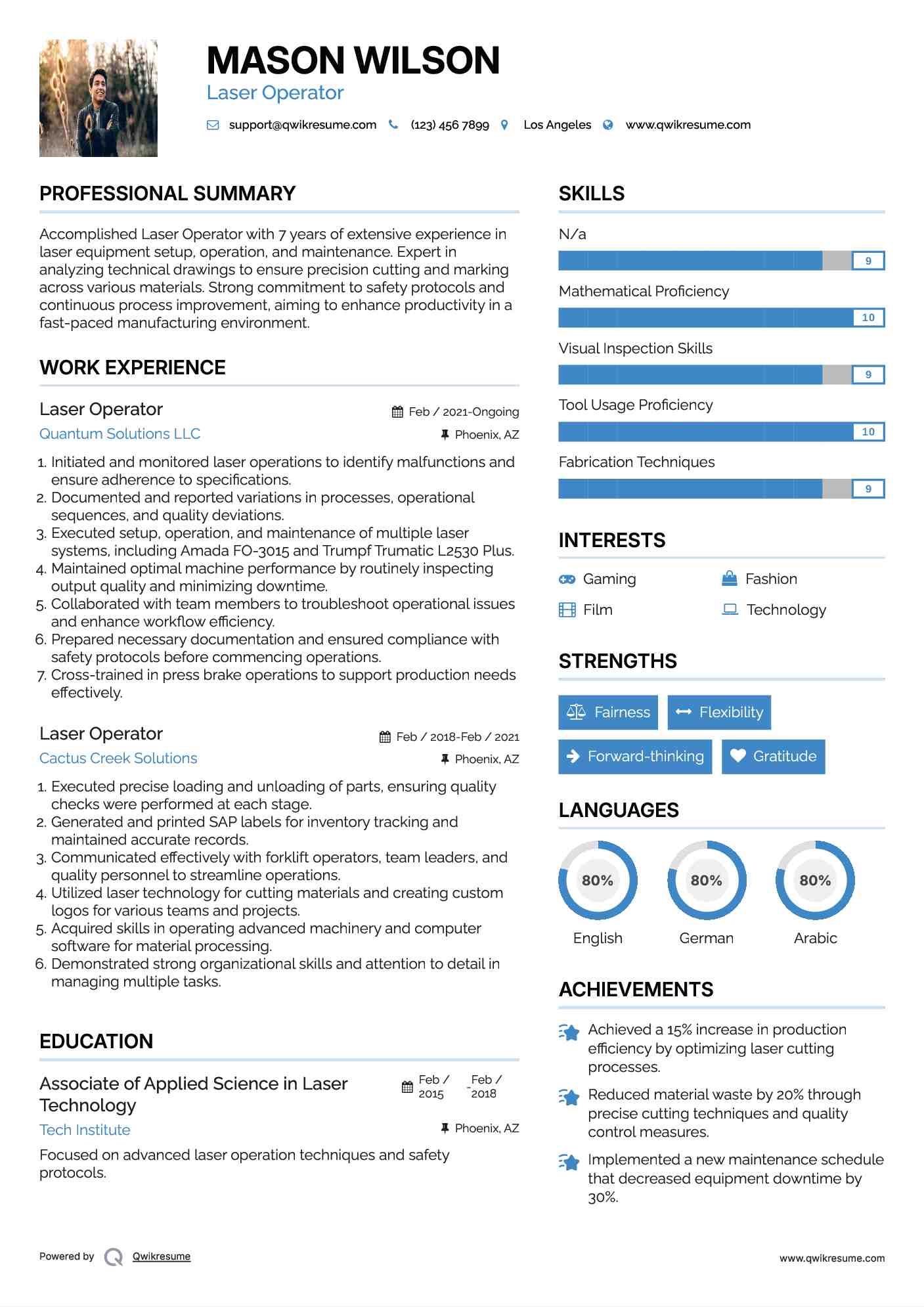 Laser Operator Resume Format