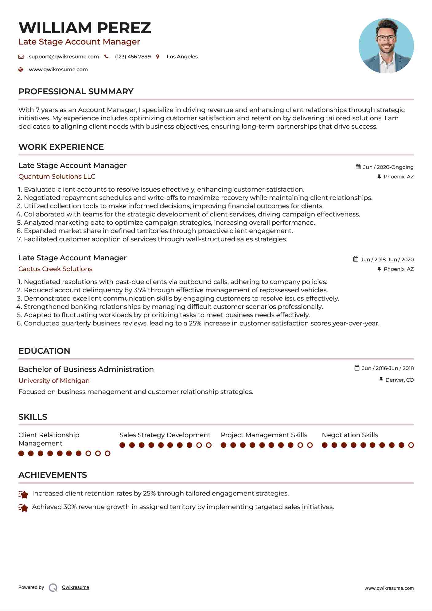 Late Stage Account Manager Resume Template