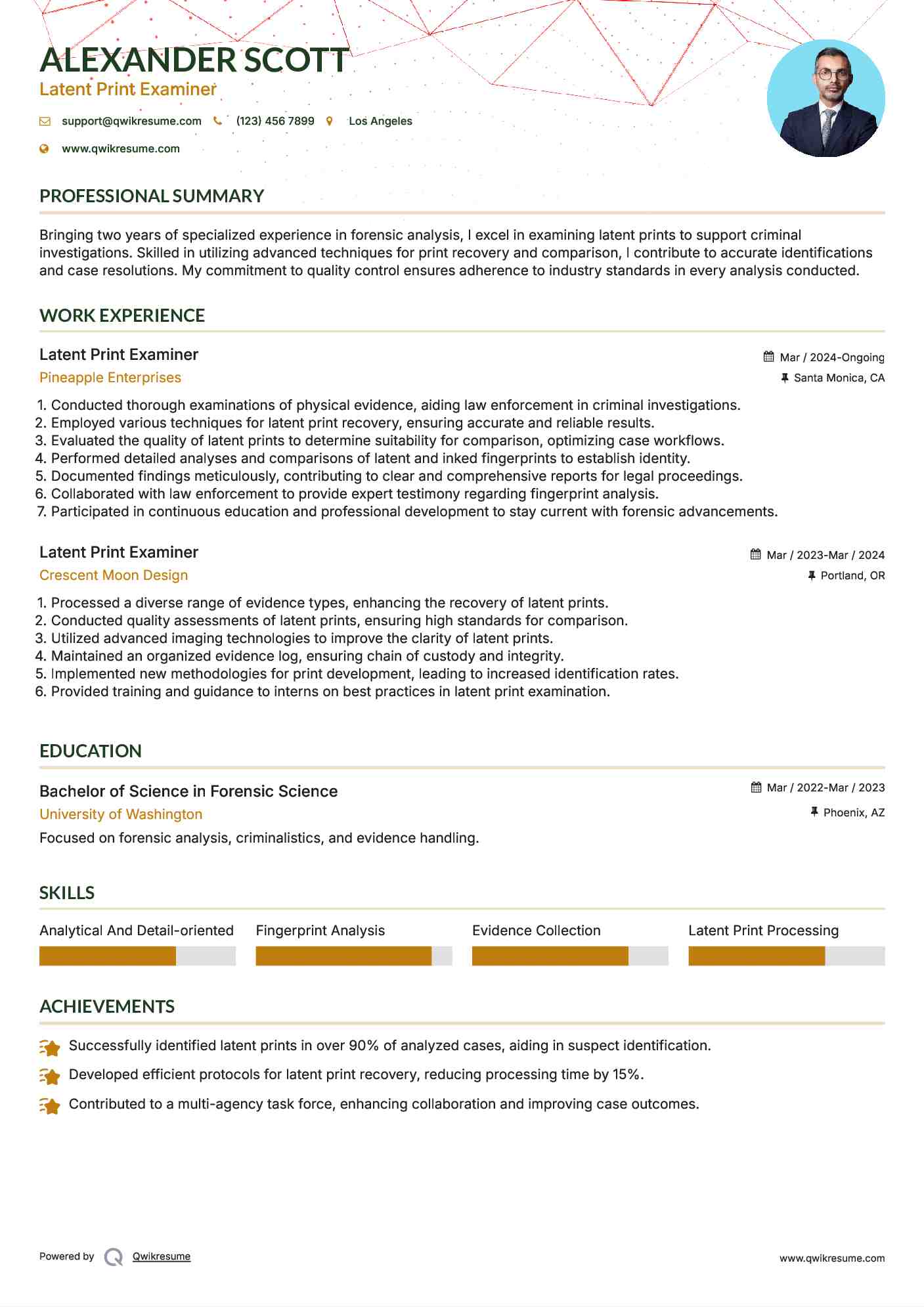 Latent Print Examiner Resume Example