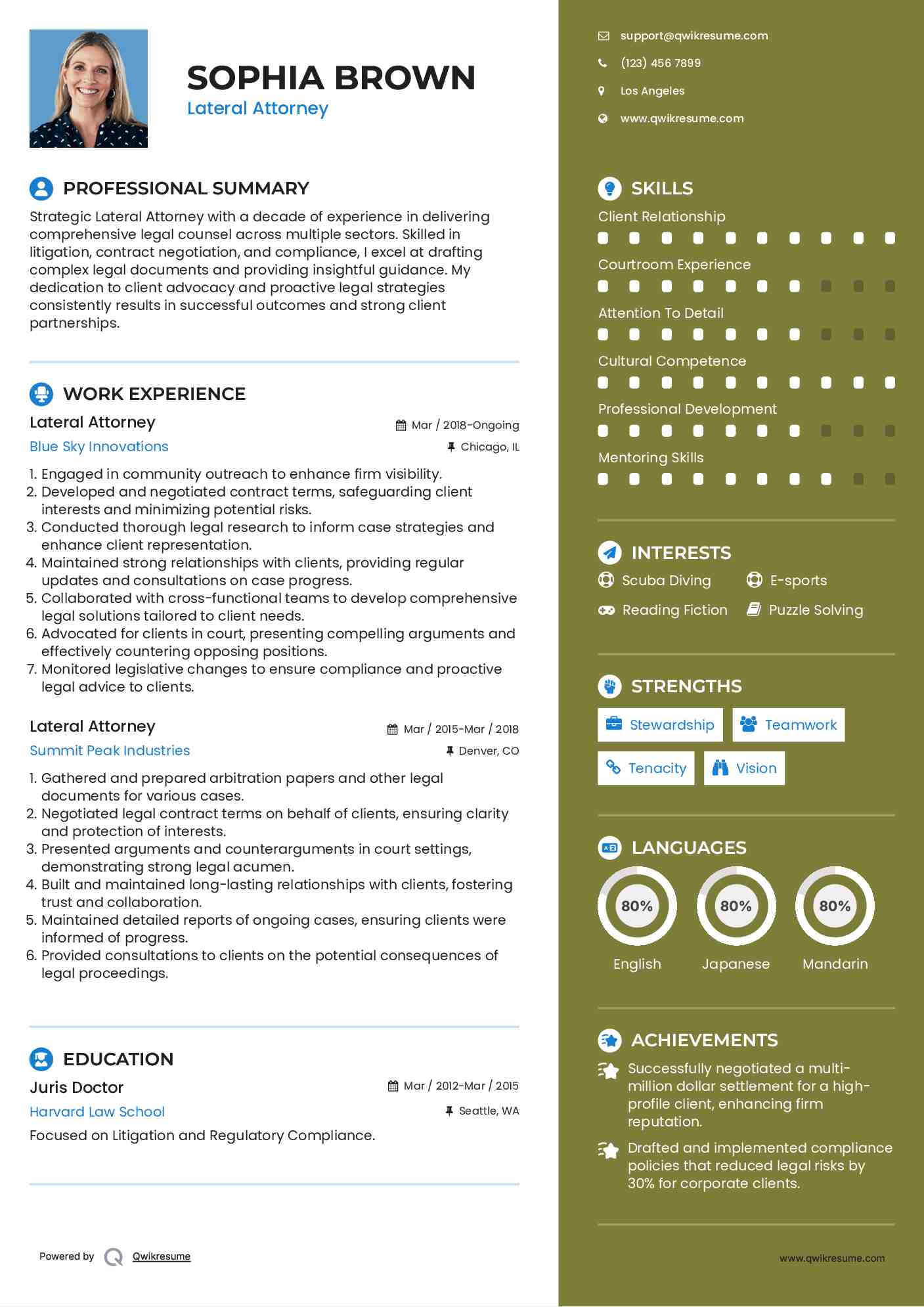 Lateral Attorney Resume Format