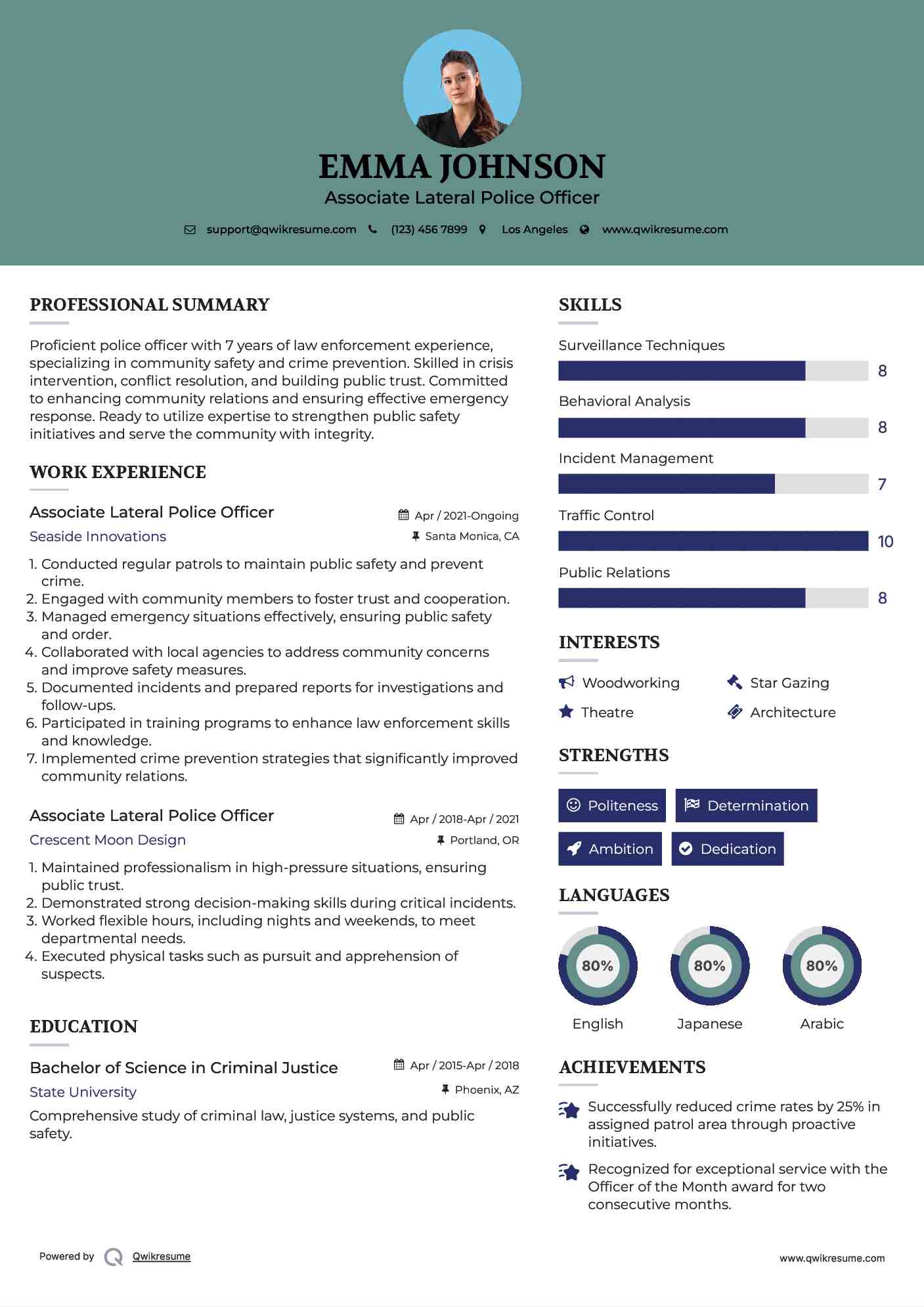 Associate Lateral Police Officer Resume Model