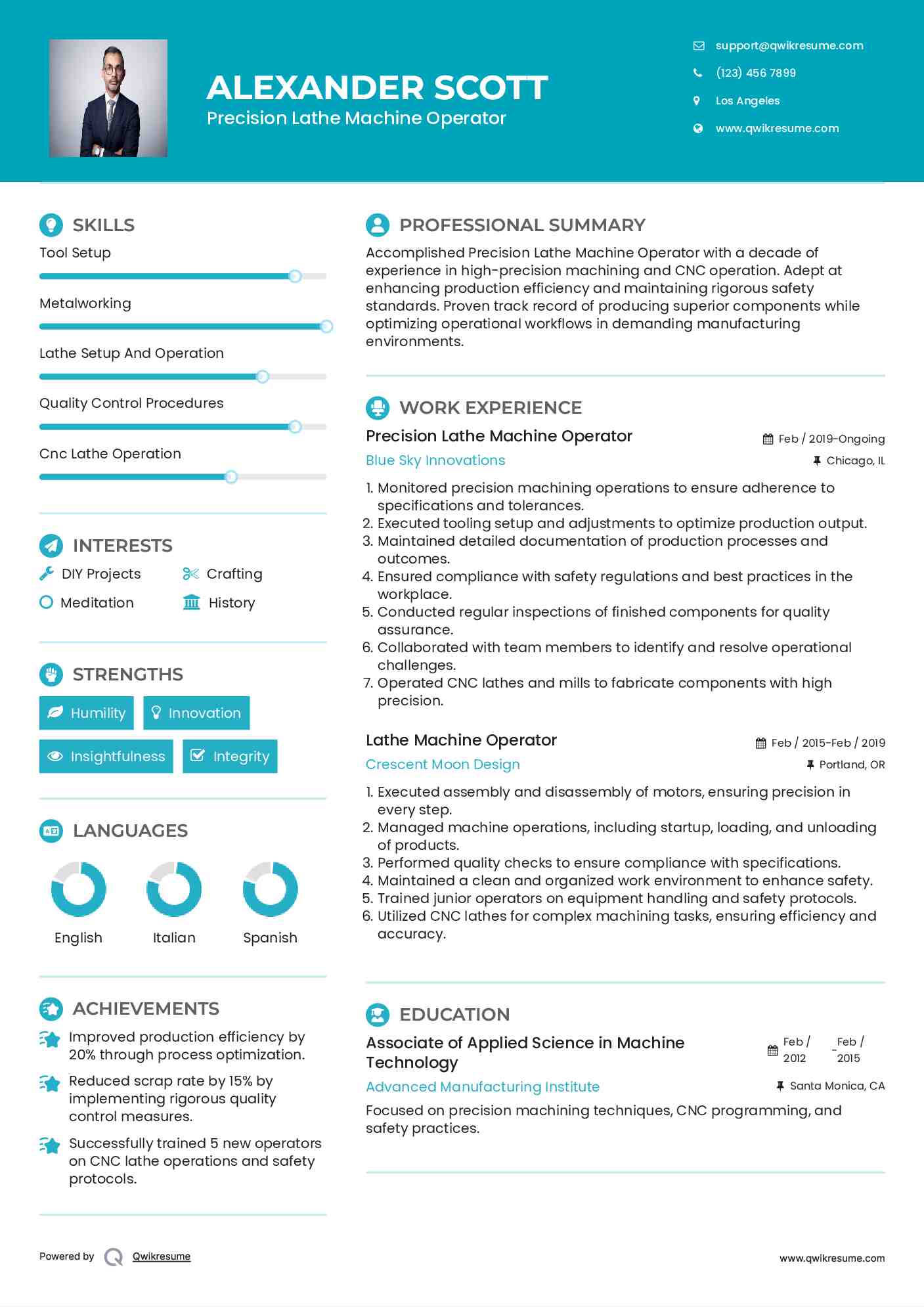 Precision Lathe Machine Operator Resume Sample
