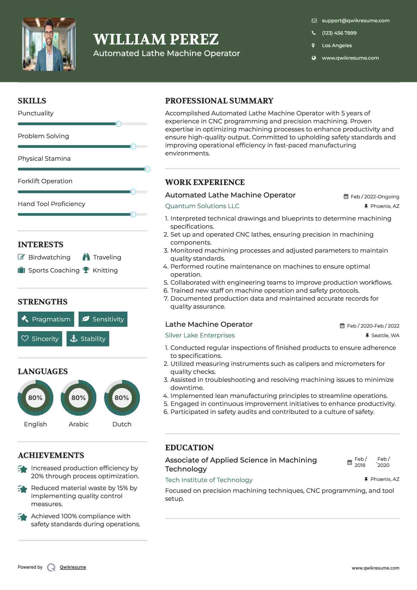 Automated Lathe Machine Operator Resume Format