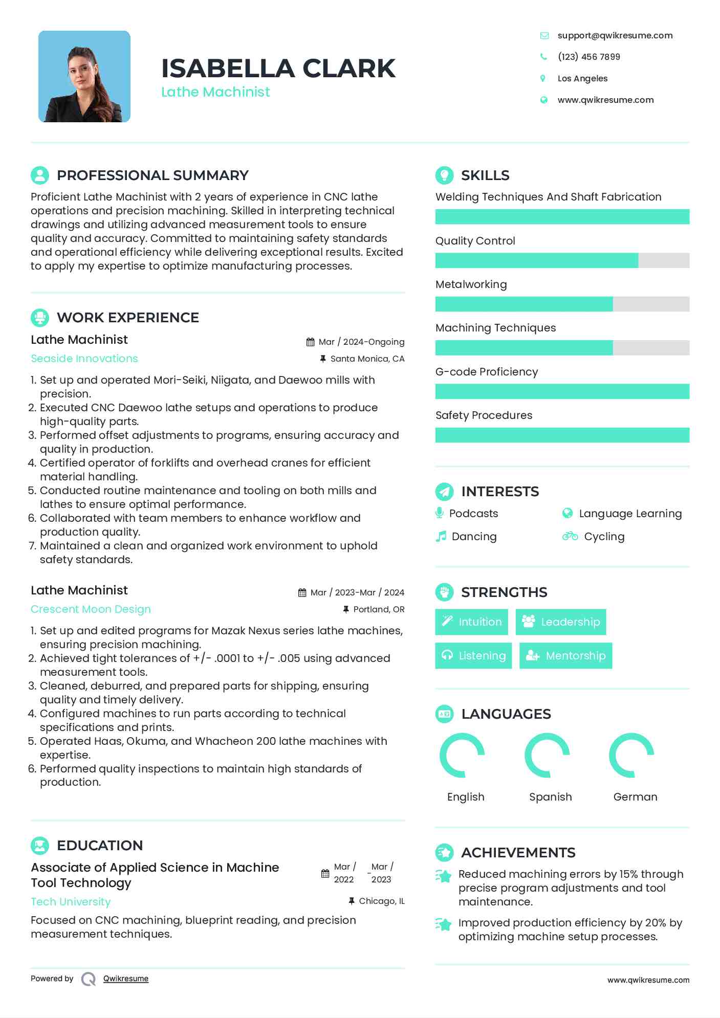 Lathe Machinist Resume Template