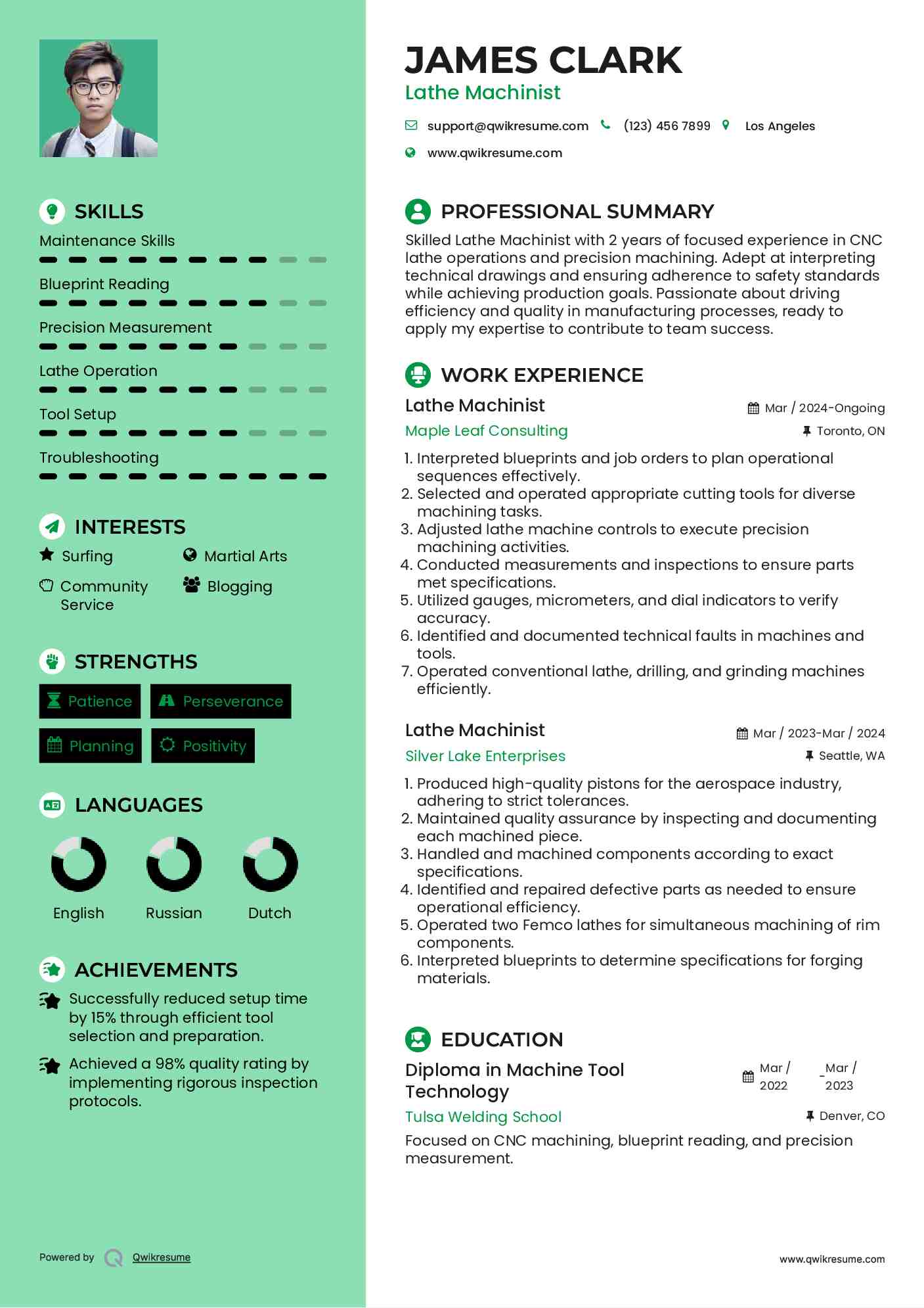 Lathe Machinist Resume Template