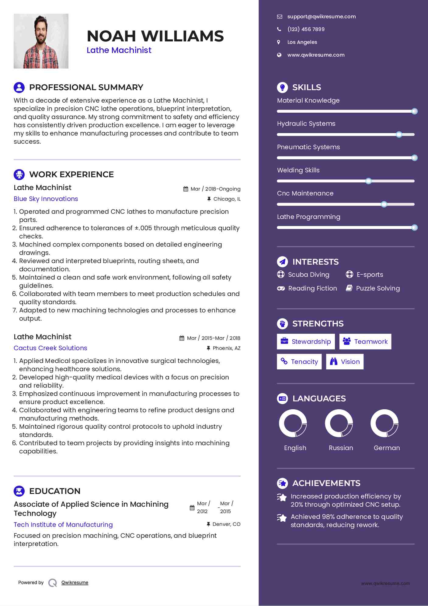 Lathe Machinist Resume Template