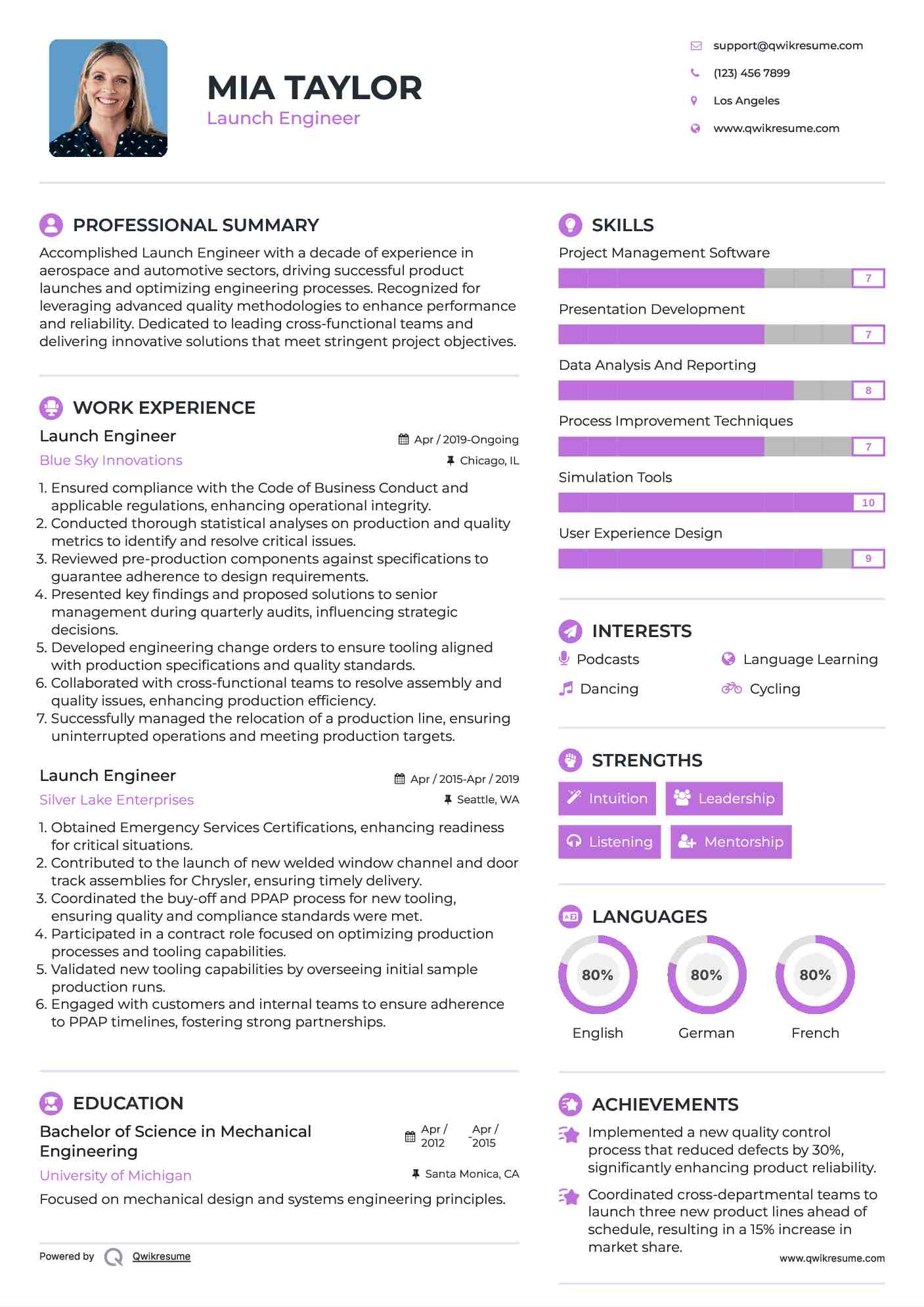 Launch Engineer Resume Template