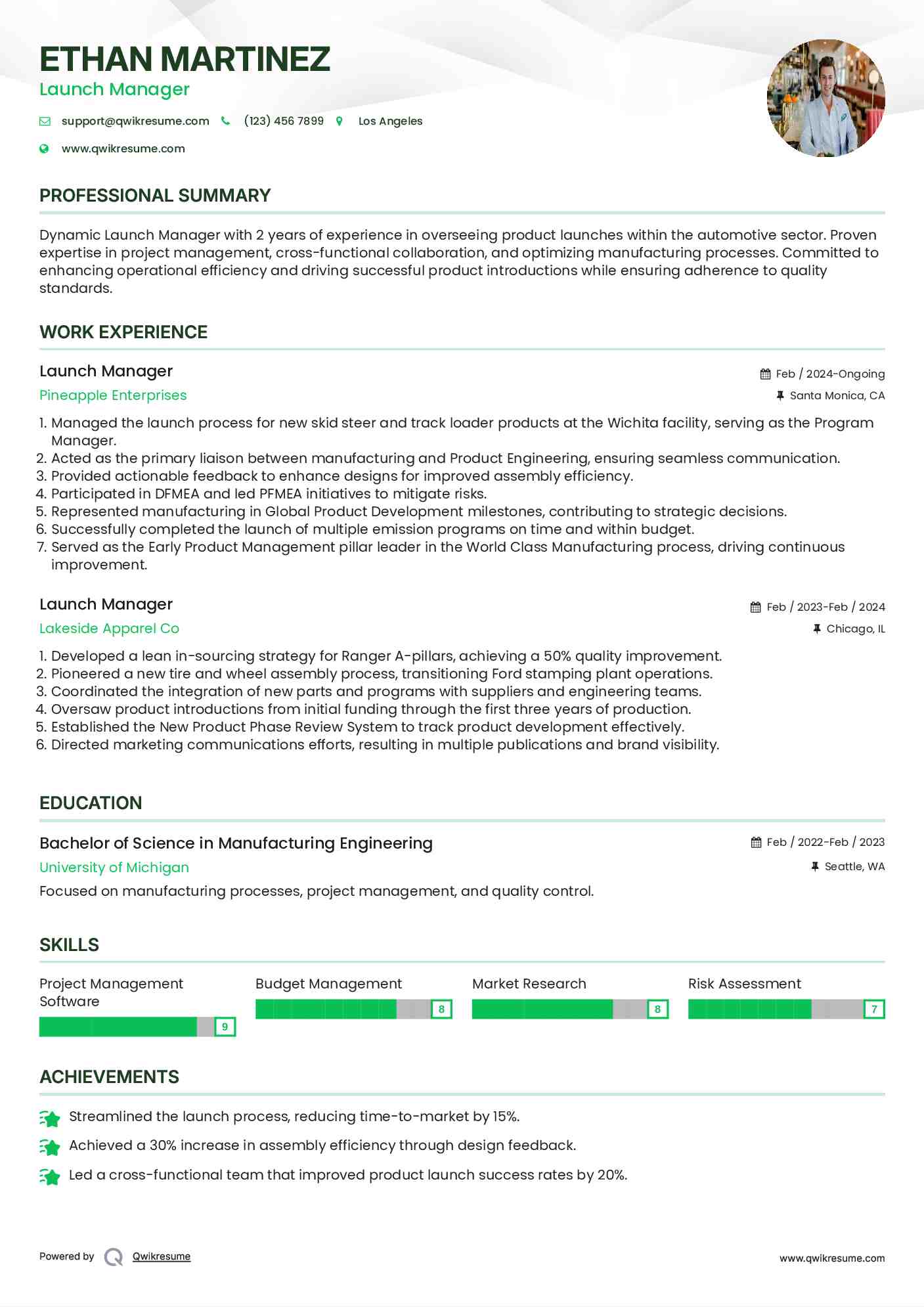 Launch Manager Resume Template
