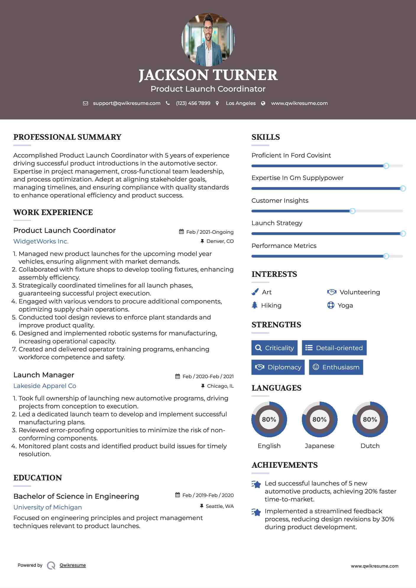 Product Launch Coordinator Resume Format
