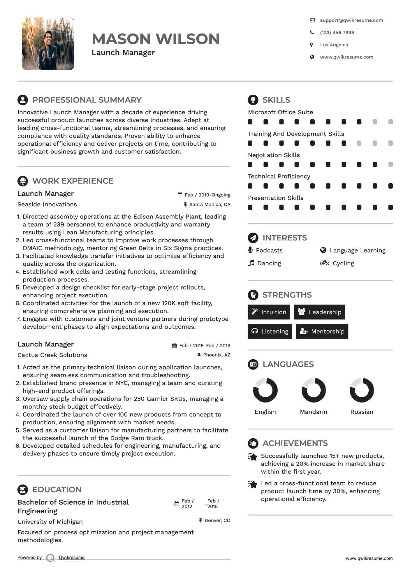 Launch Manager Resume Example