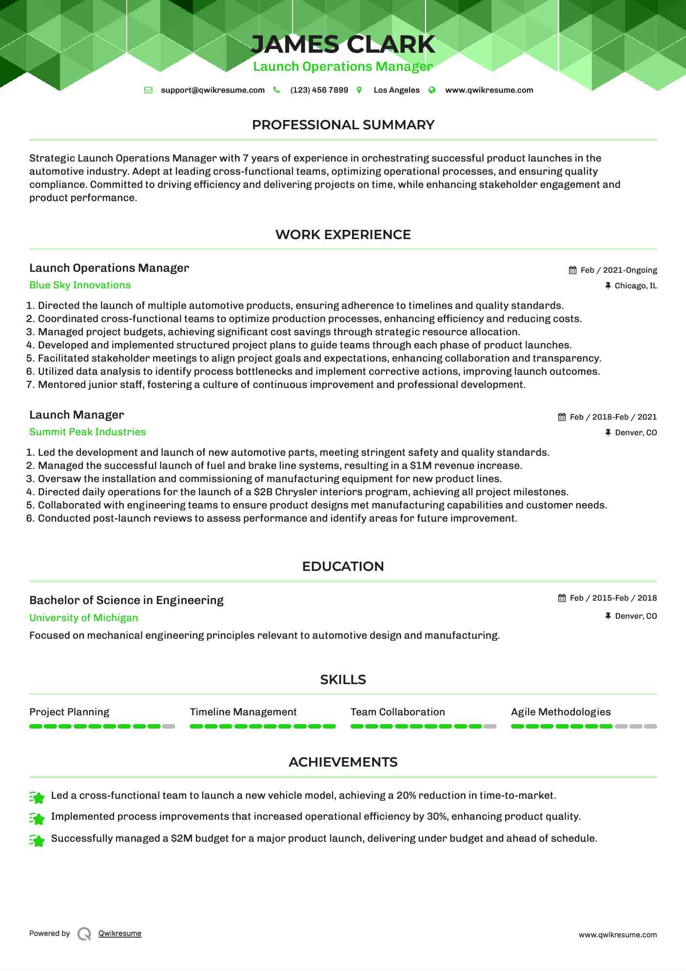Launch Operations Manager Resume Template