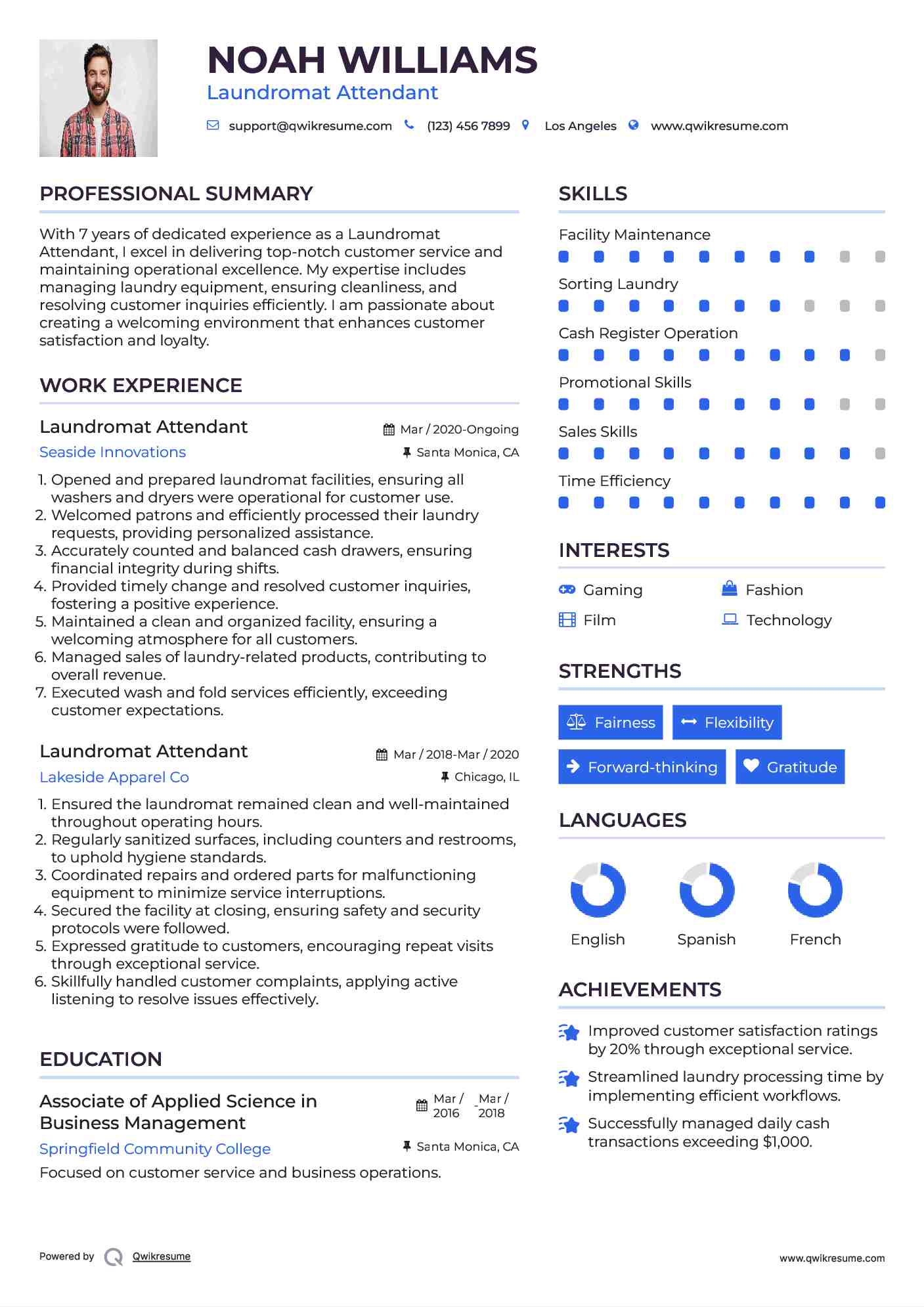 Laundromat Attendant Resume Template