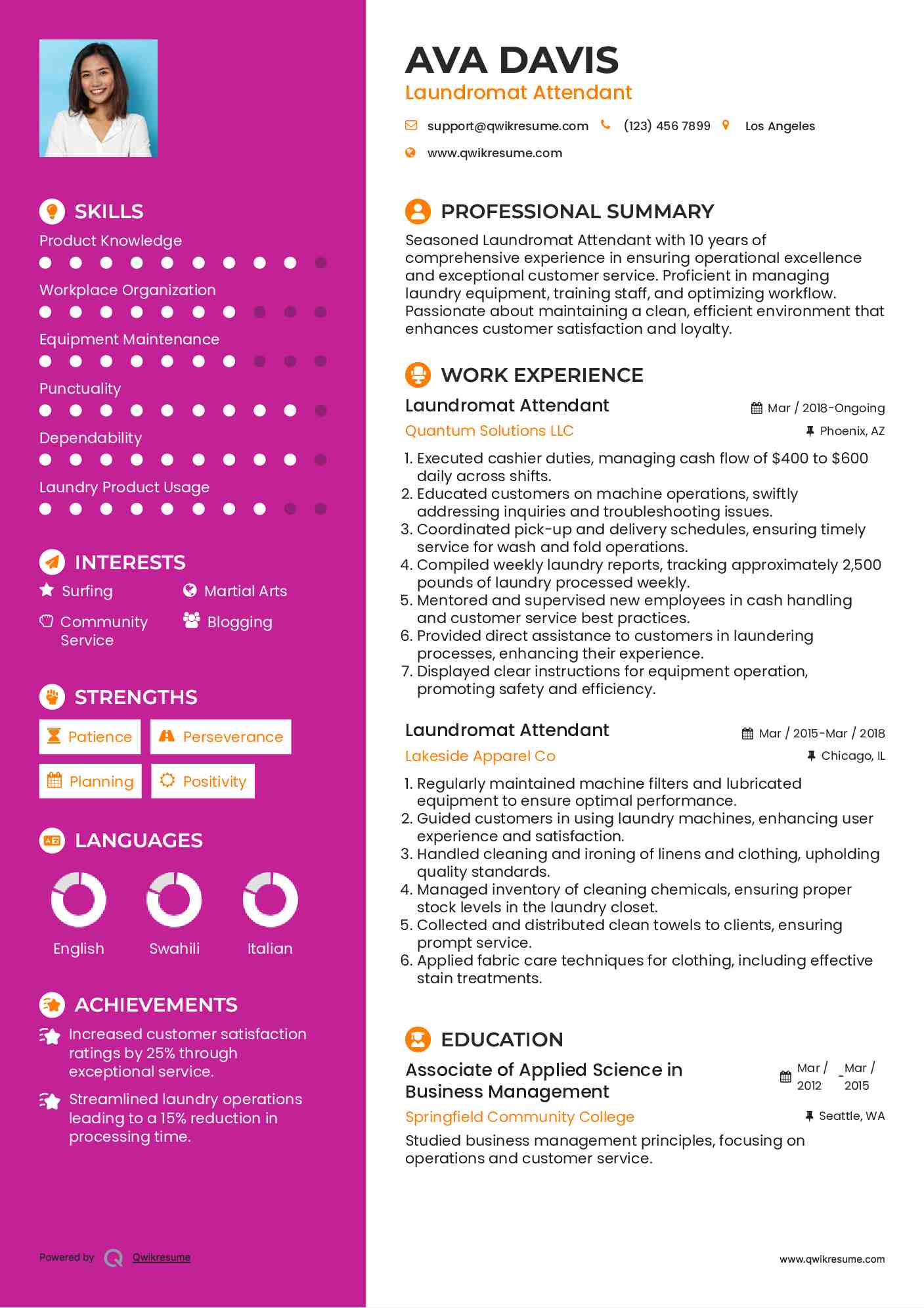 Laundromat Attendant Resume Template