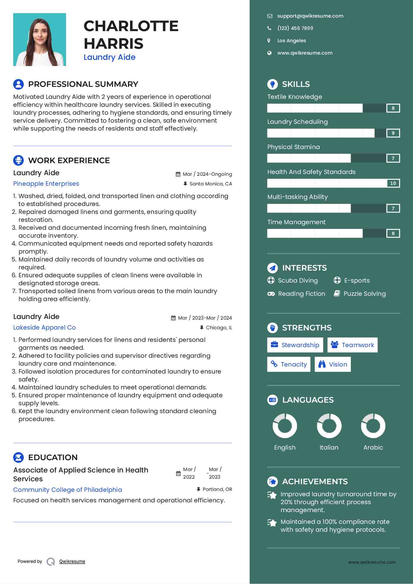 Laundry Aide Resume Samples QwikResume