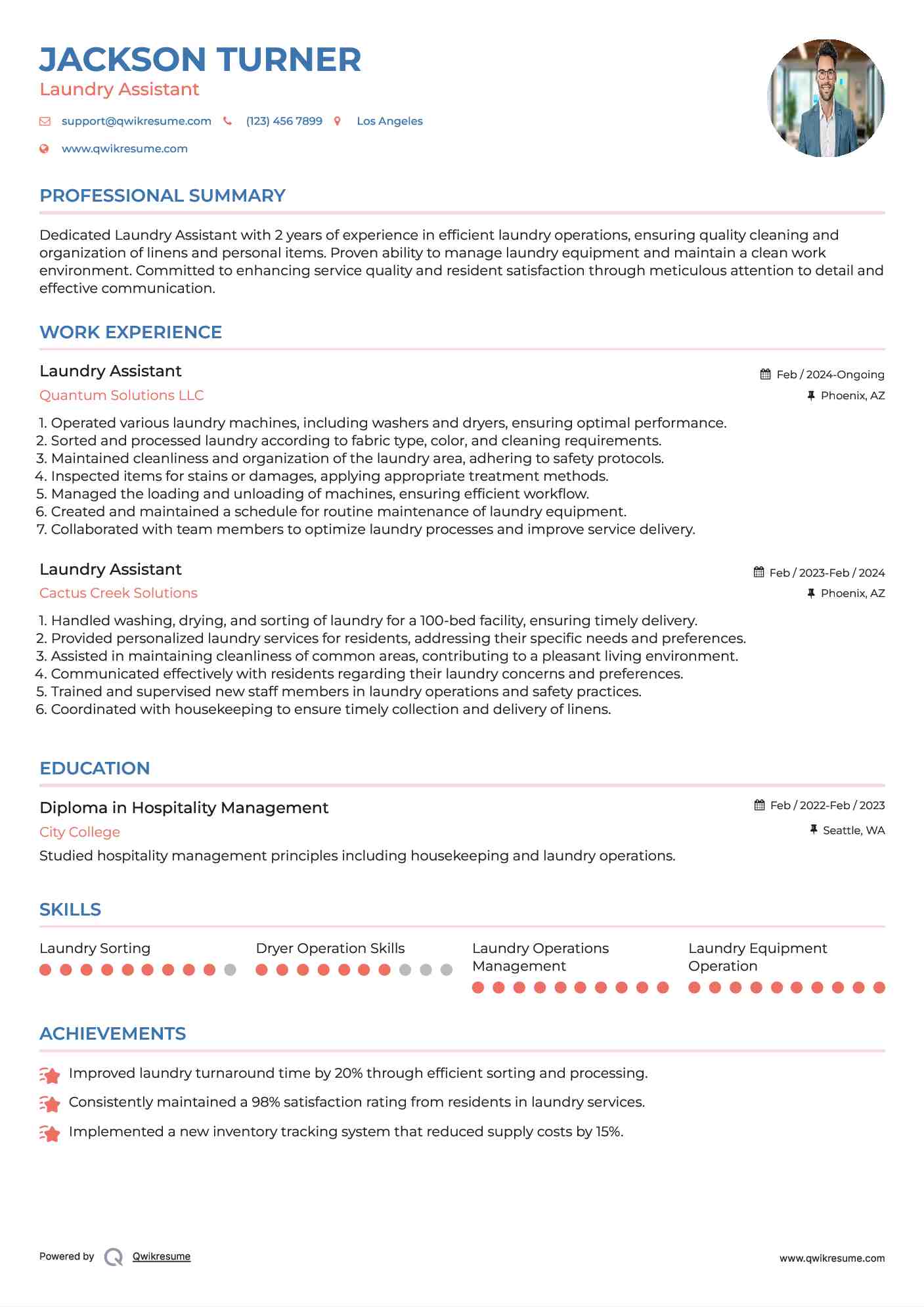 Laundry Assistant Resume Template