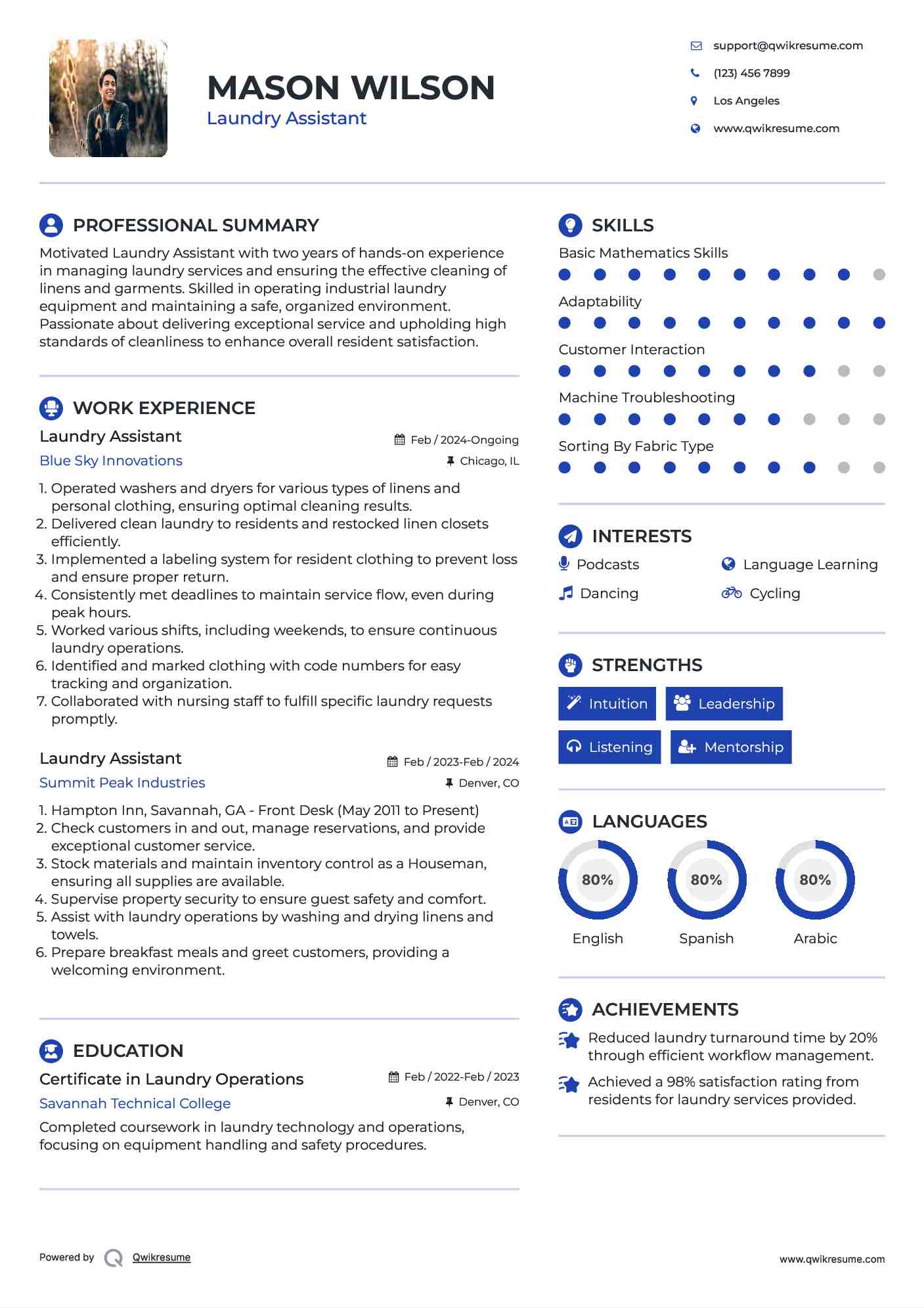 Laundry Assistant Resume Format