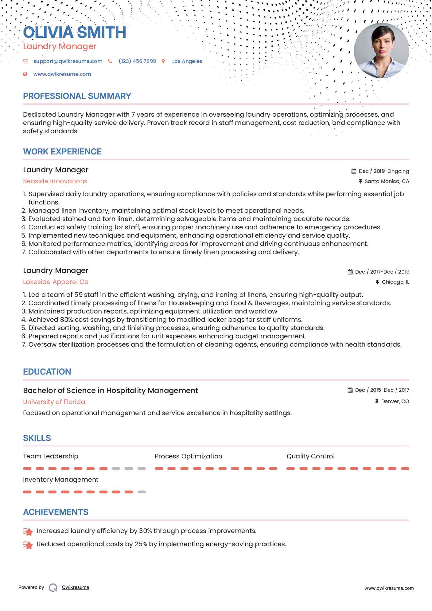 Laundry Manager Resume Template