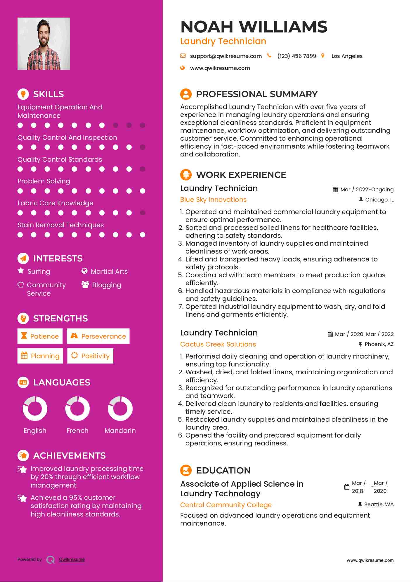 Laundry Technician Resume Format