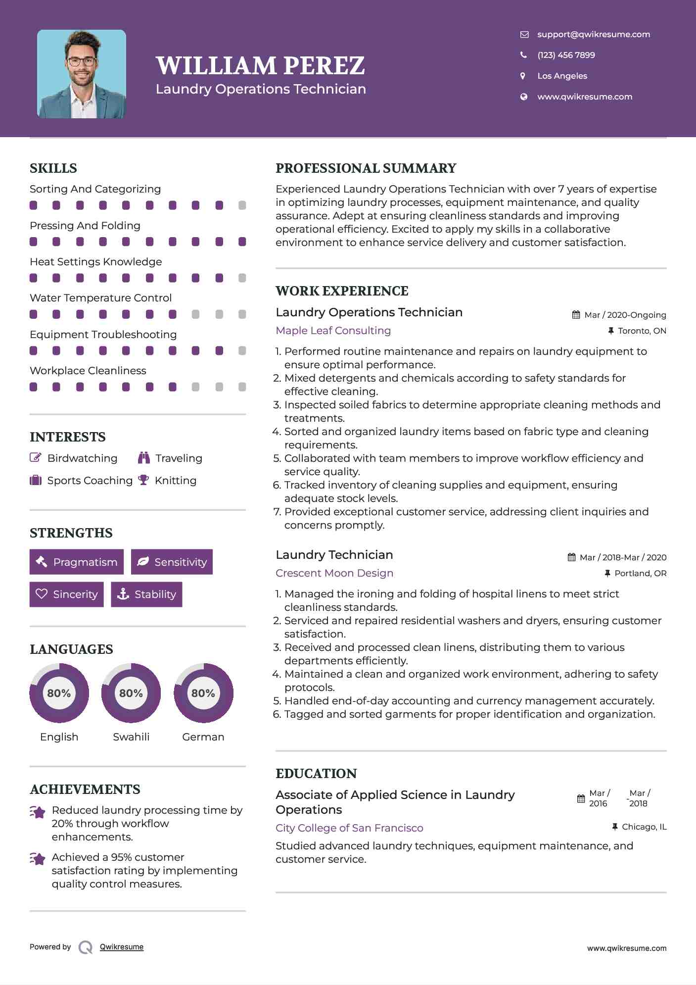 Laundry Operations Technician Resume Template