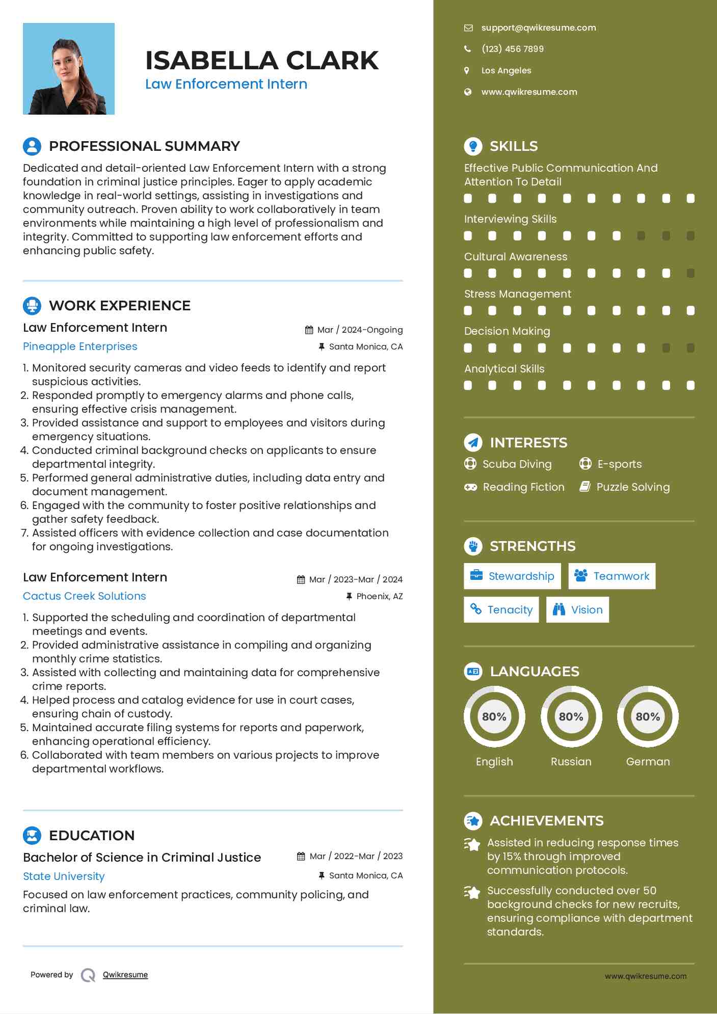 Law Enforcement Intern Resume Format