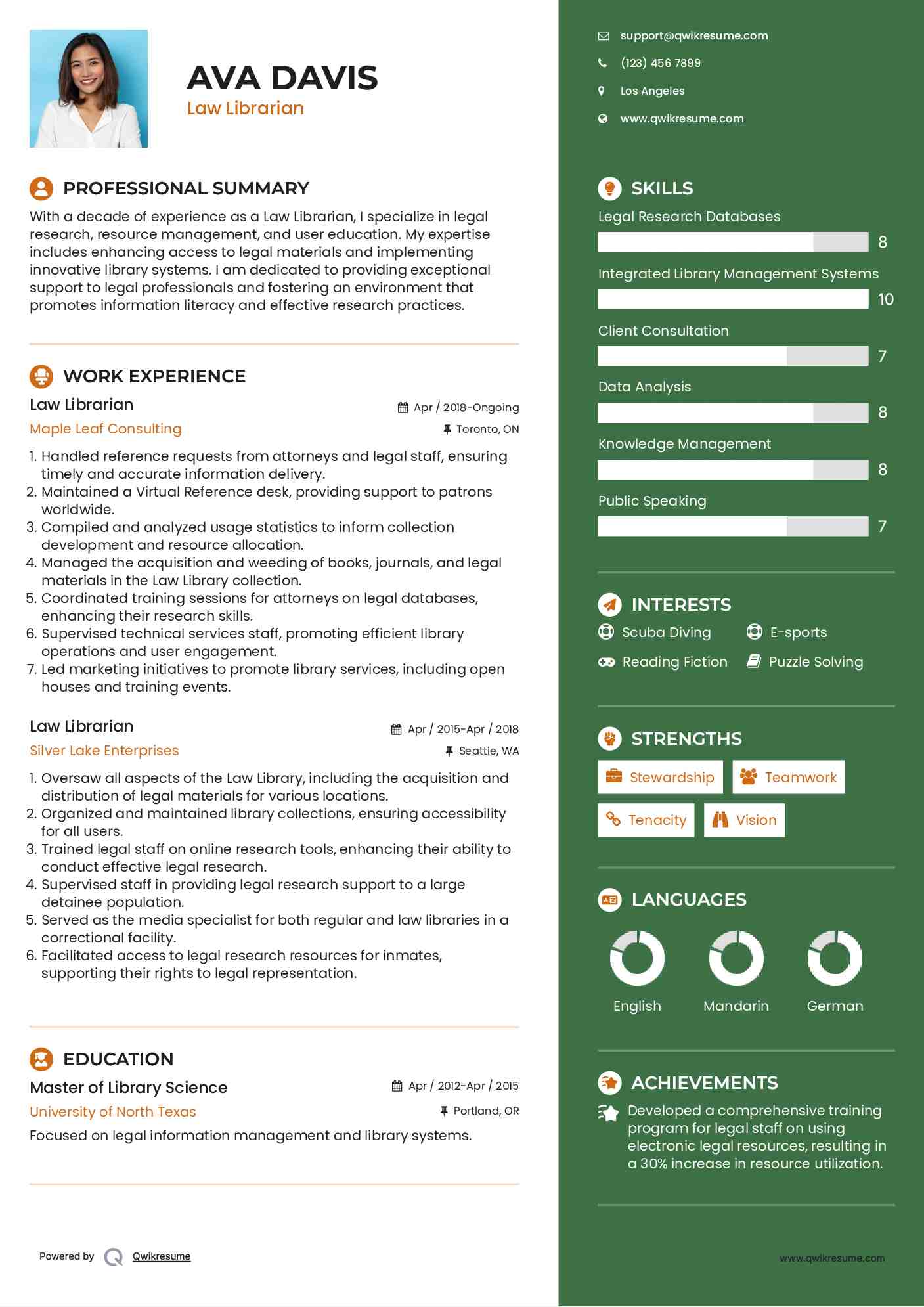 Law Librarian Resume Format