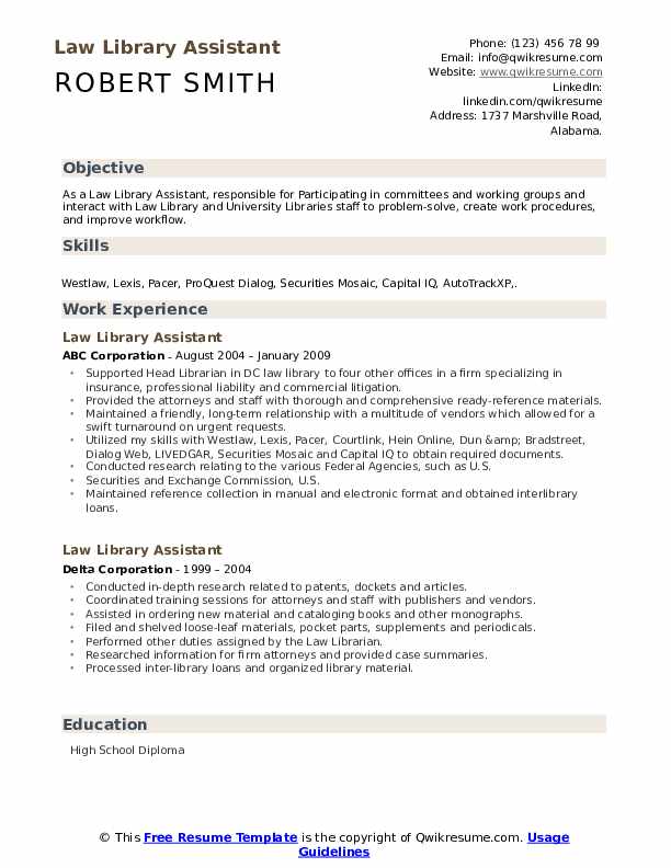 Law Library Assistant Resume Samples QwikResume