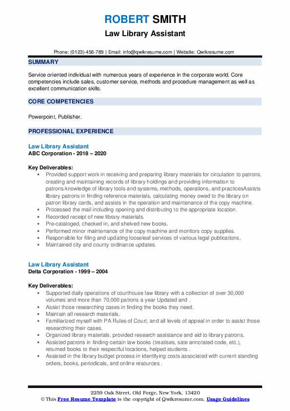 Law Library Assistant Resume Samples QwikResume