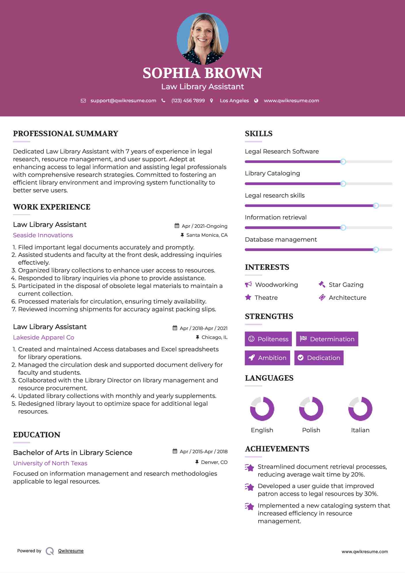 Law Library Assistant Resume Format