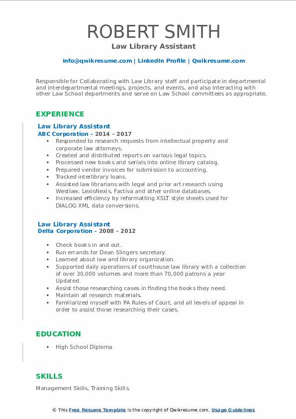 Law Library Assistant Resume Samples QwikResume