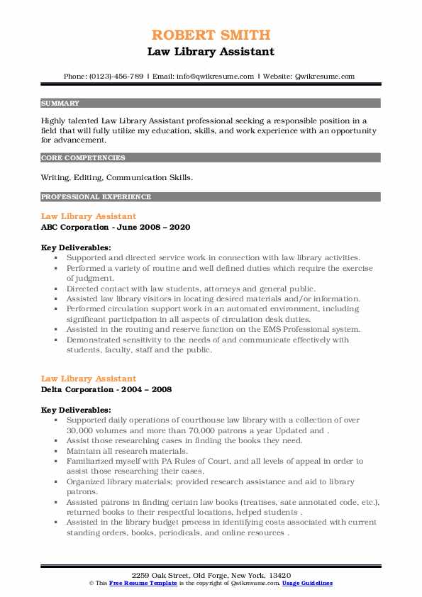 Law Library Assistant Resume Samples QwikResume