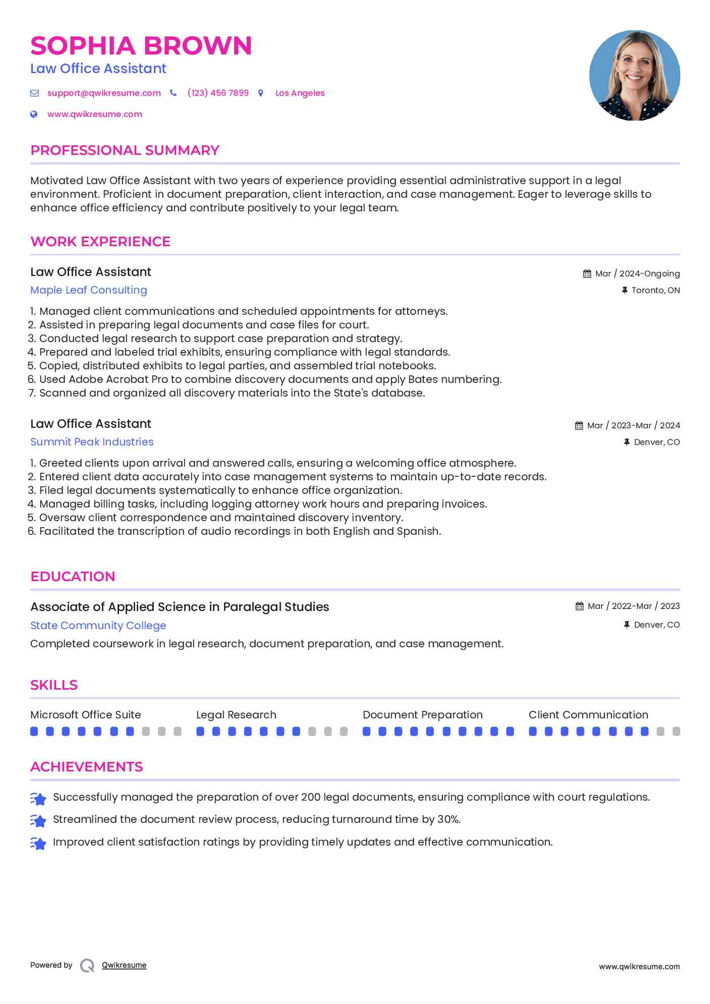 Law Office Assistant Resume Sample