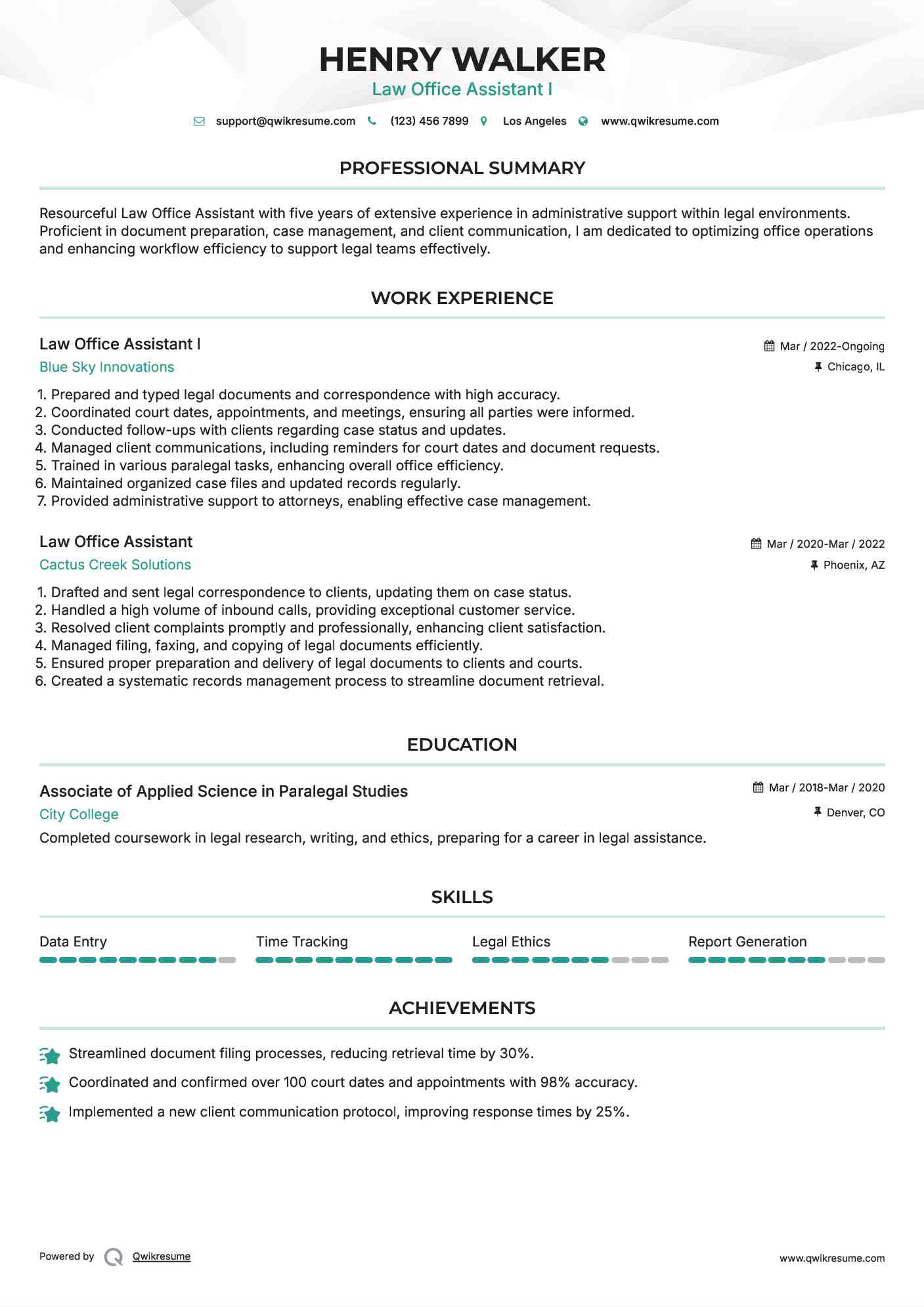 Law Office Assistant I Resume Model