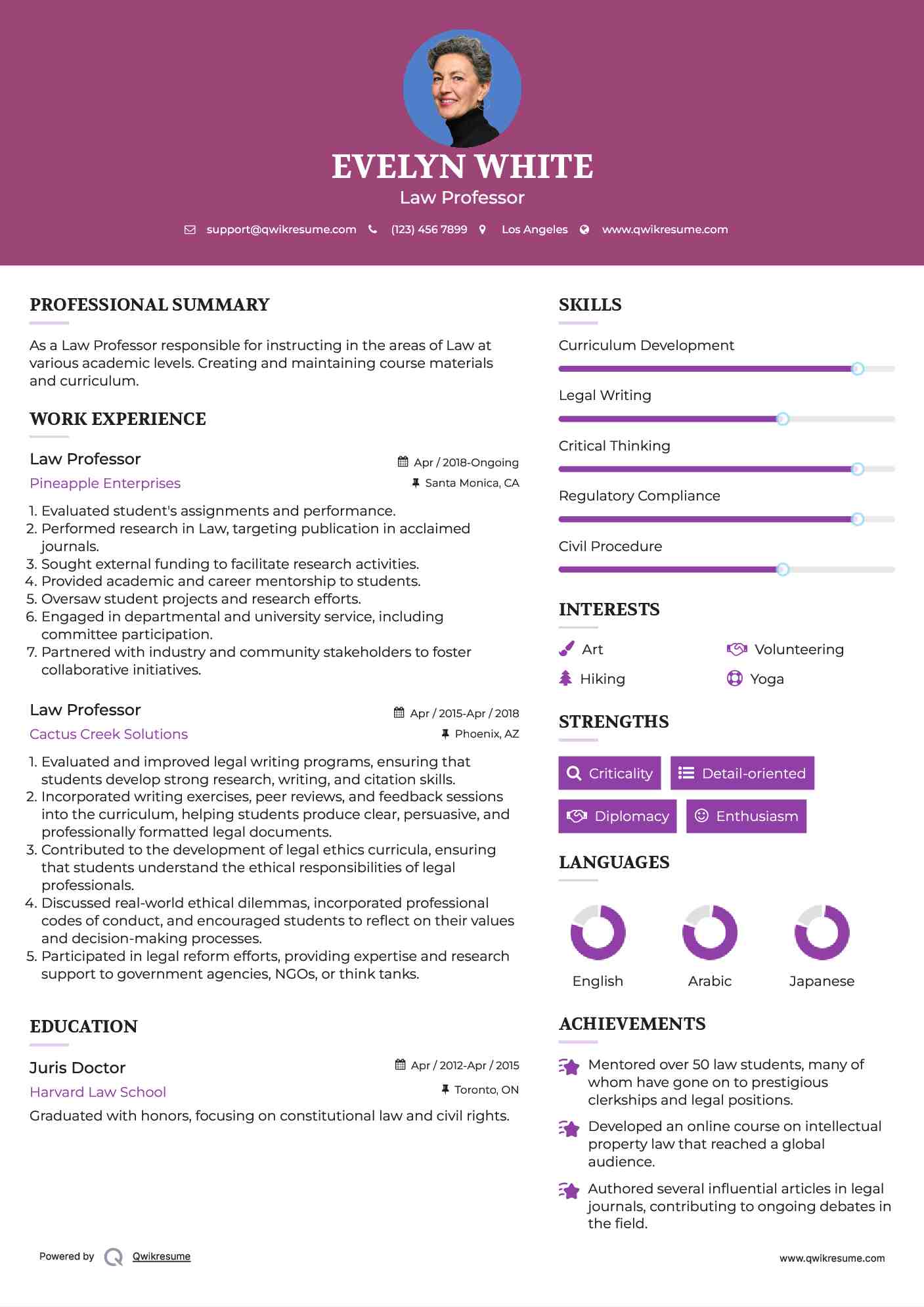 Law Professor Resume Model