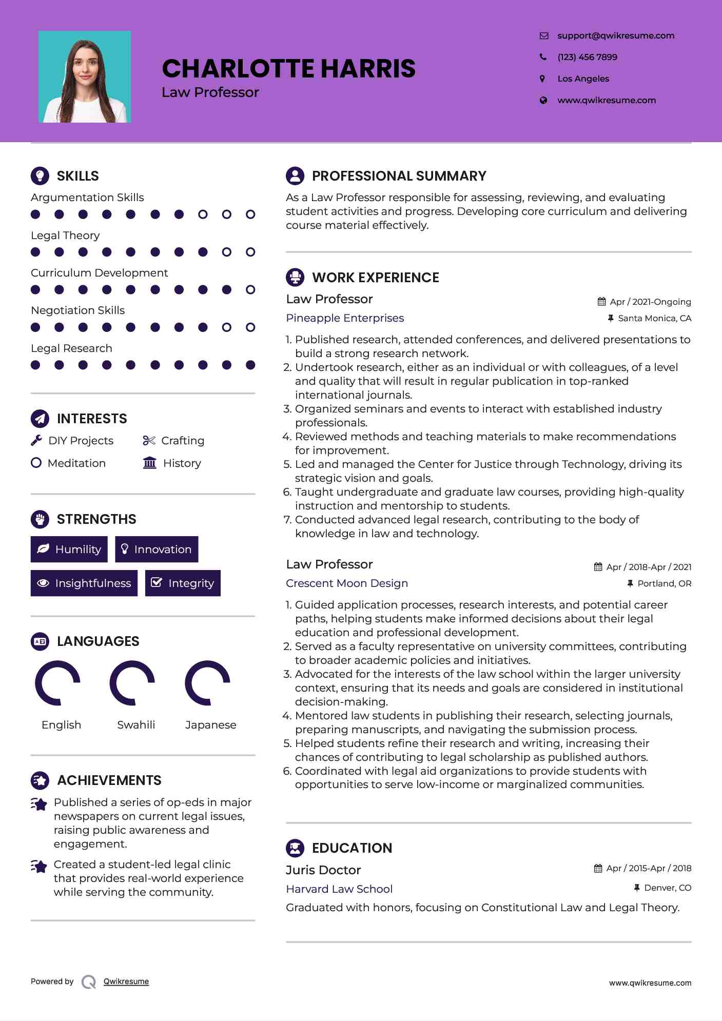 Law Professor Resume Format