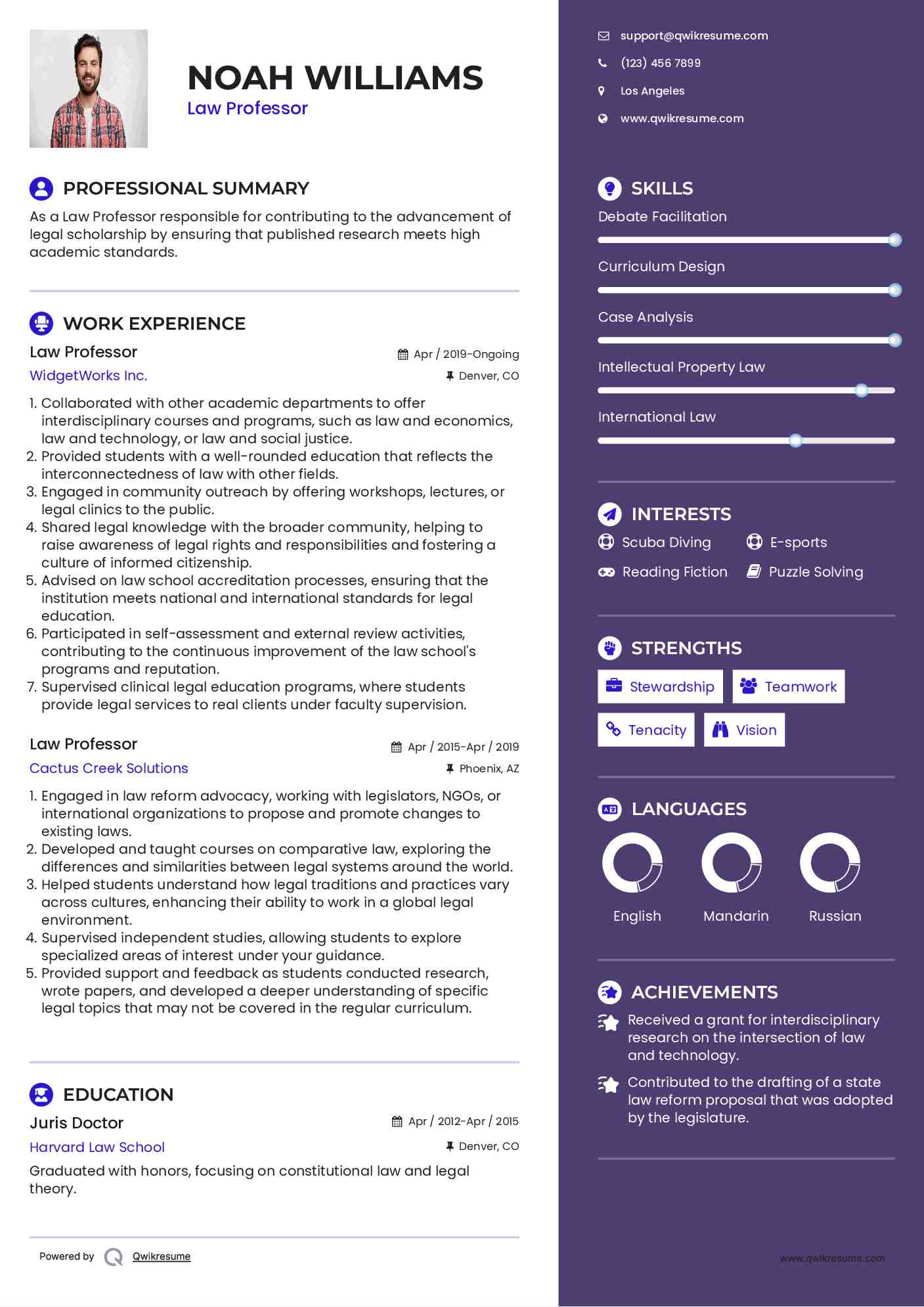 Law Professor Resume Format