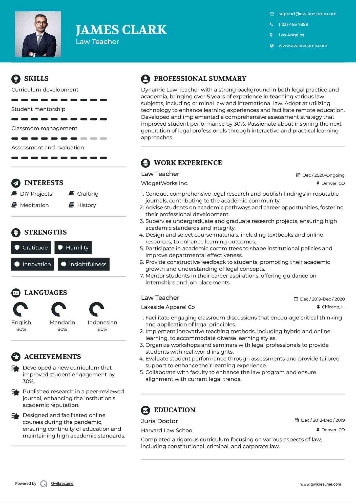 Law Teacher Resume Format