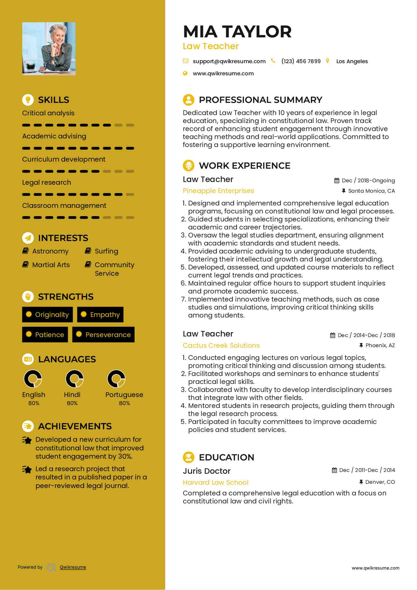 Law Teacher Resume Template