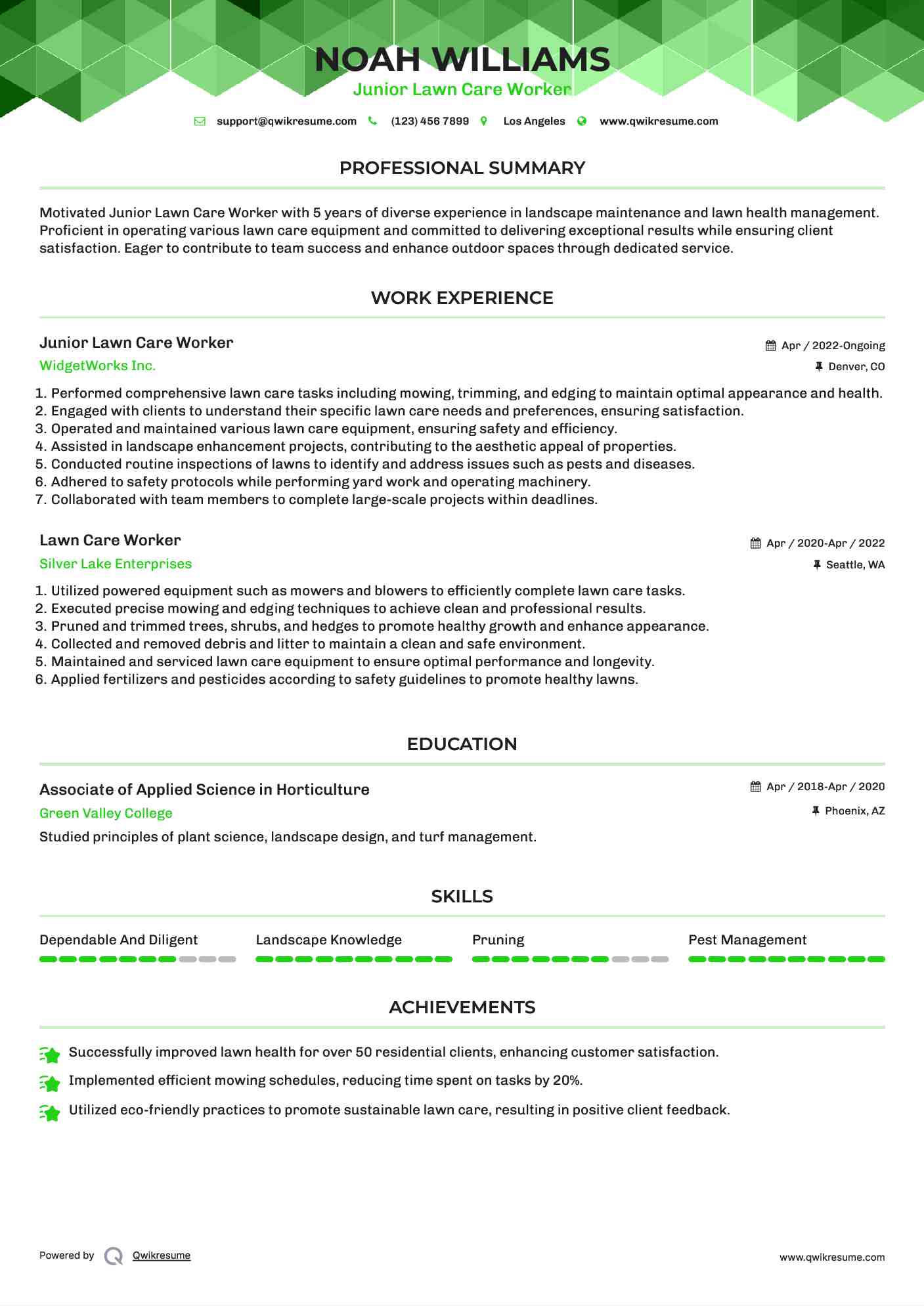 Junior Lawn Care Worker Resume Template