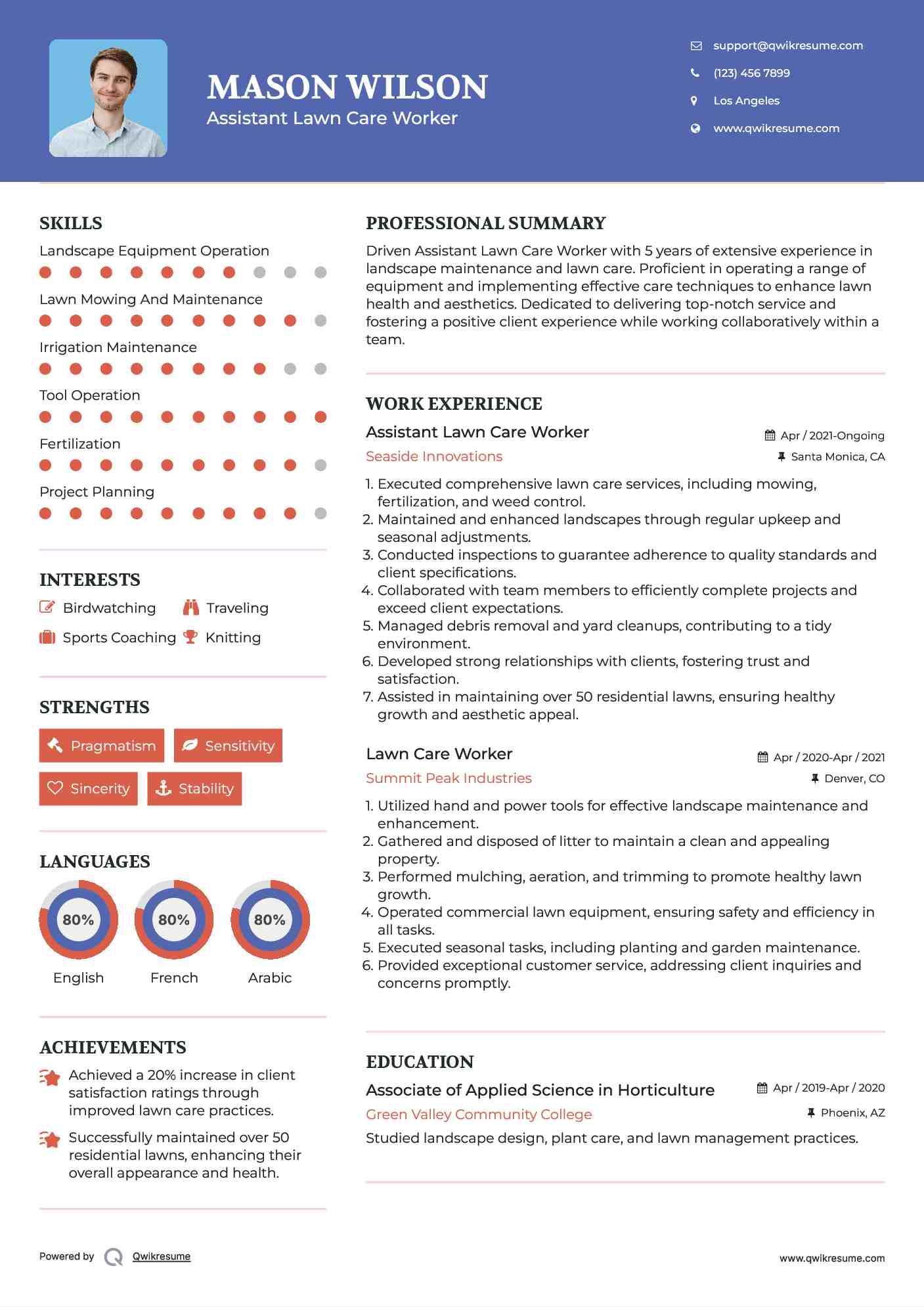 Assistant Lawn Care Worker Resume Sample