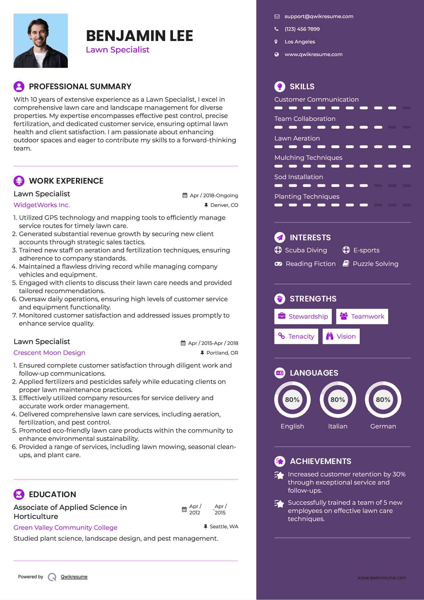 Lawn Specialist Resume Format